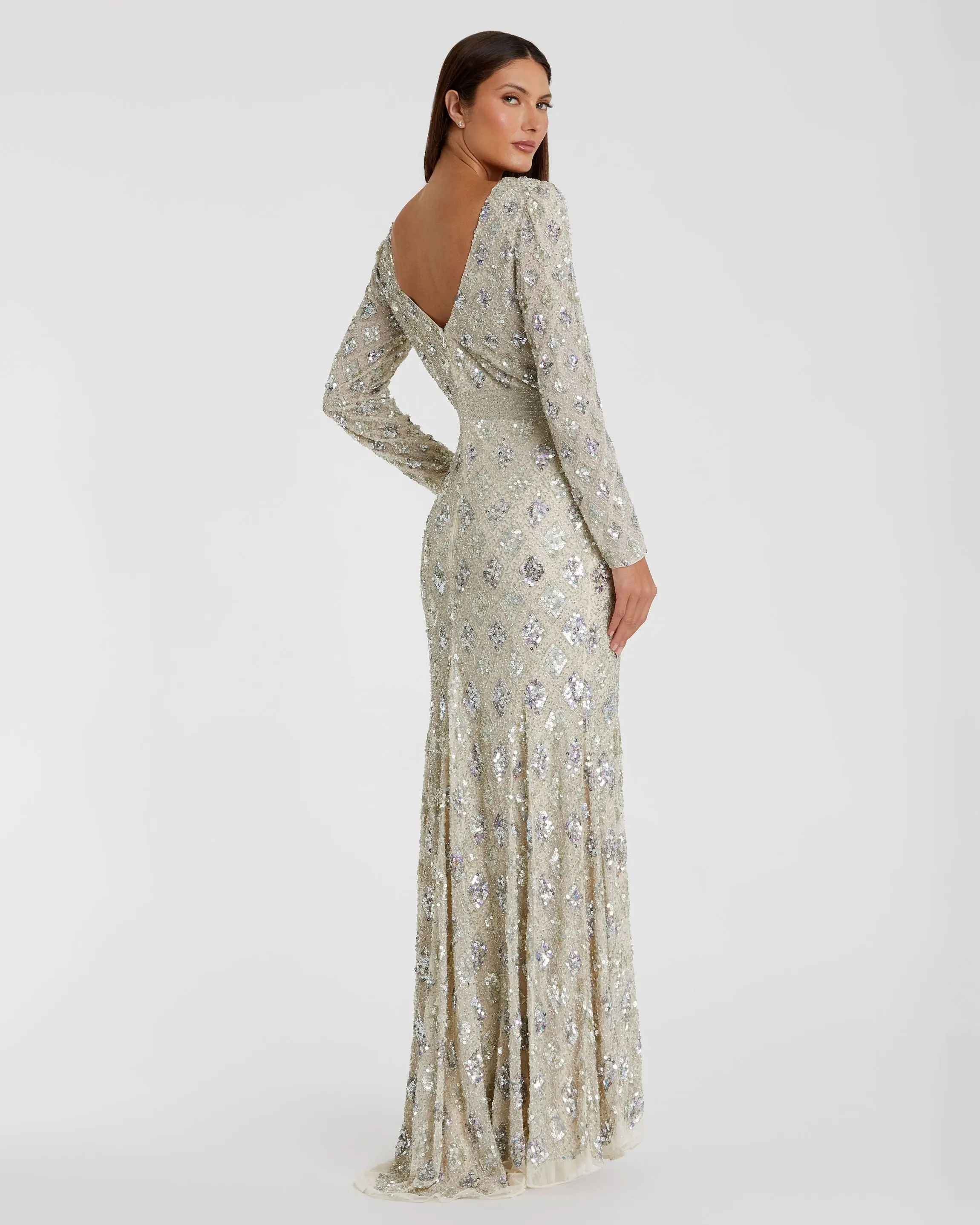Silver Geometric Embellished Evening Gown - FINAL SALE - Image 3