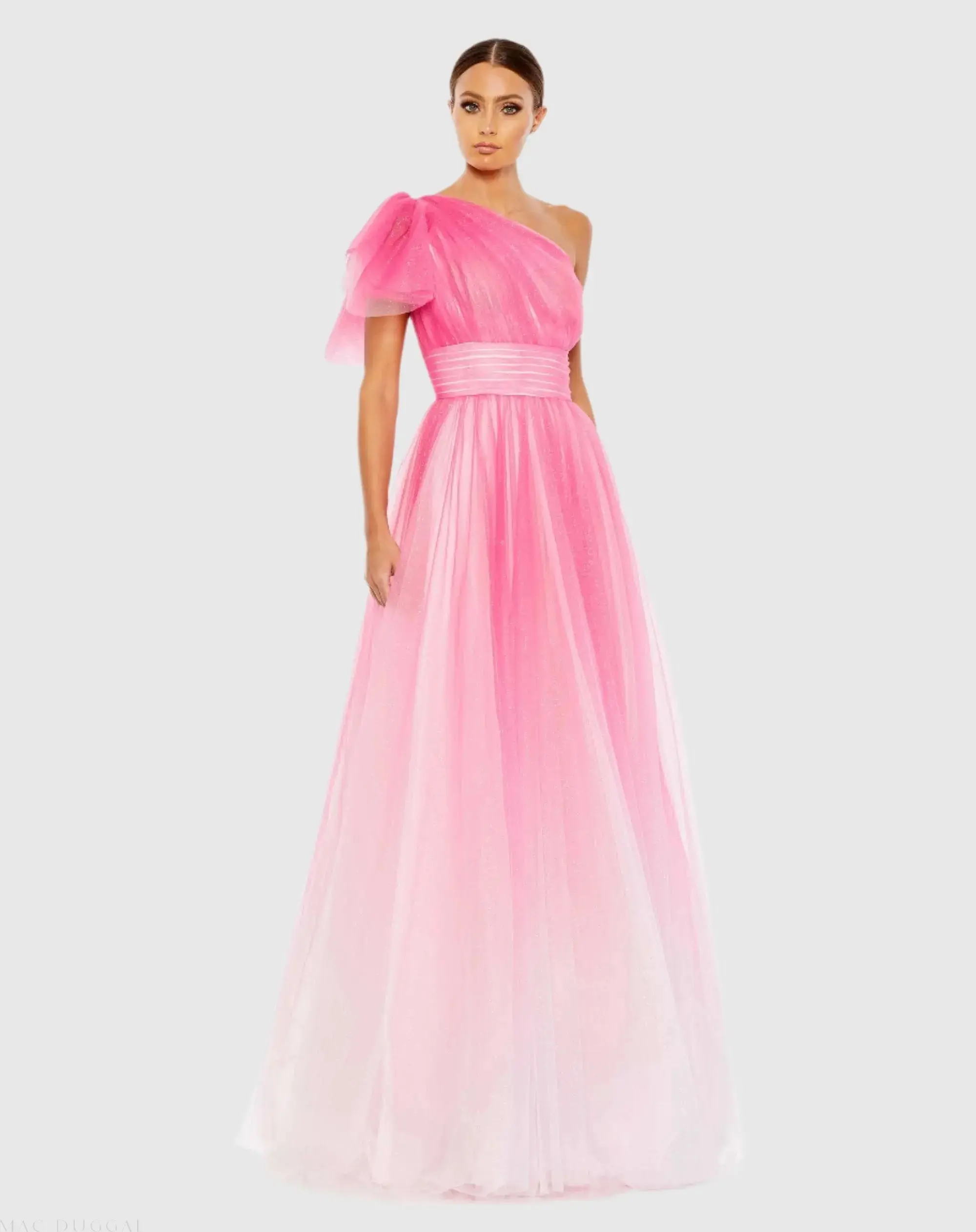 Glitter Ombre Ruffled One Shoulder Ballgown