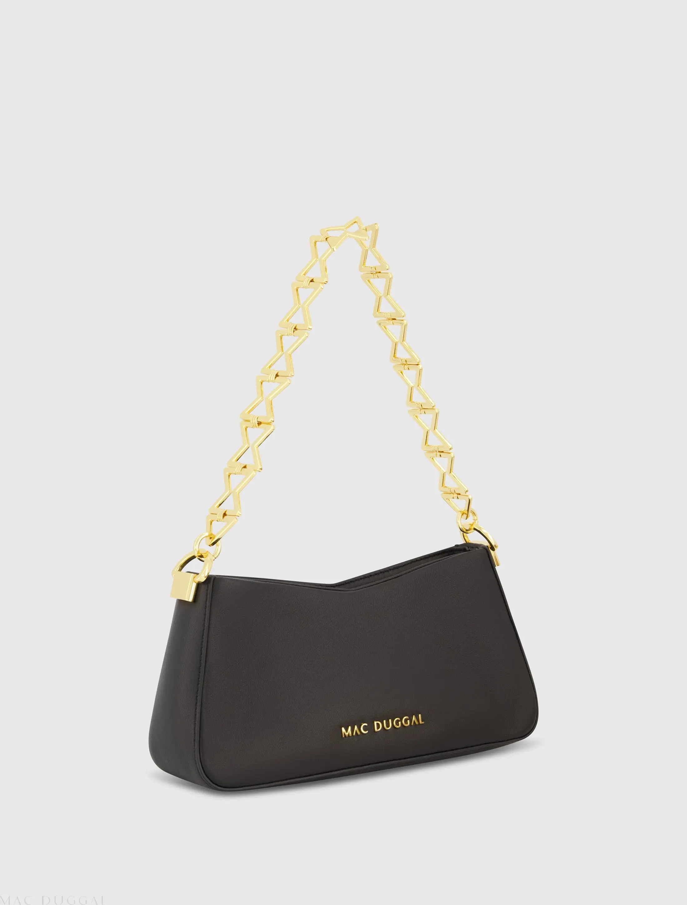 Black Small Leather Shoulder Bag with Gold Chain - Image 2