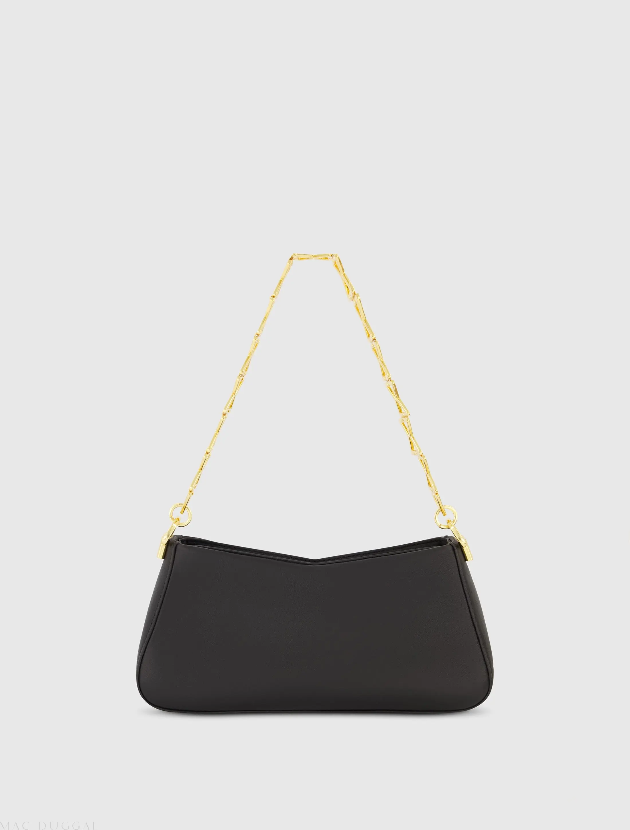 Black Small Leather Shoulder Bag with Gold Chain - Image 3