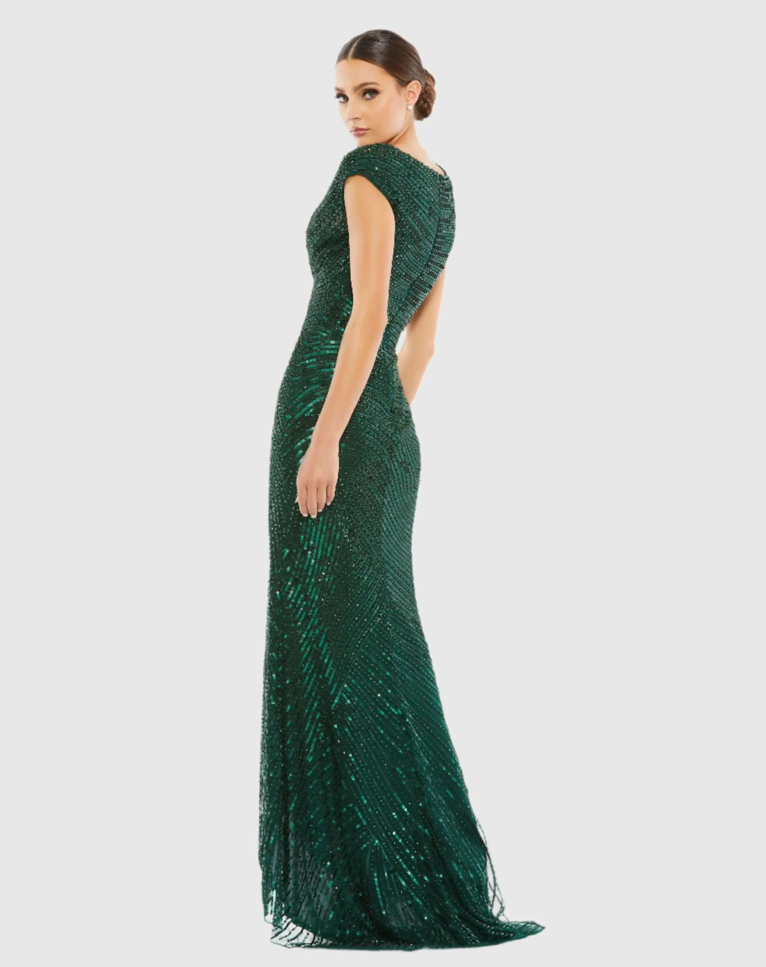 Green Embellished Cap Sleeve Evening Gown - Image 3