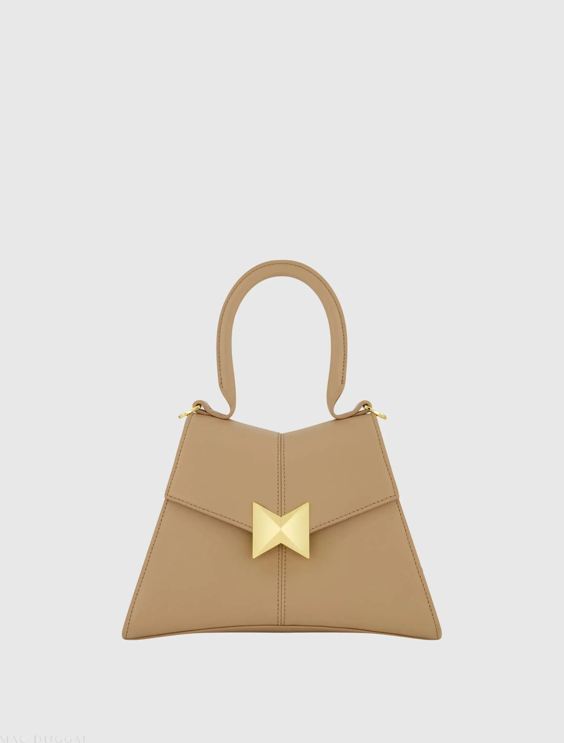 Beige Small Structured Leather Top Handle Bag