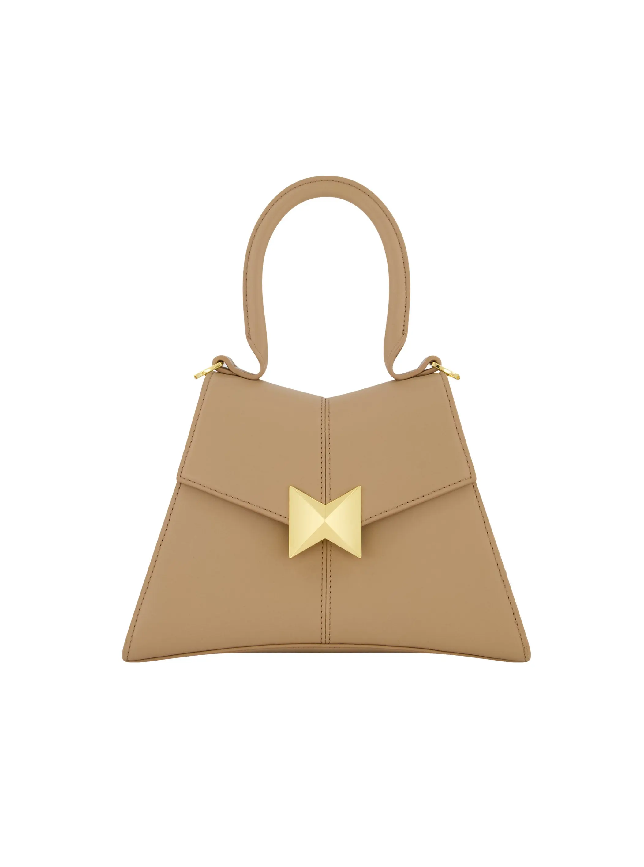 Beige Small Structured Leather Top Handle Bag - Image 6