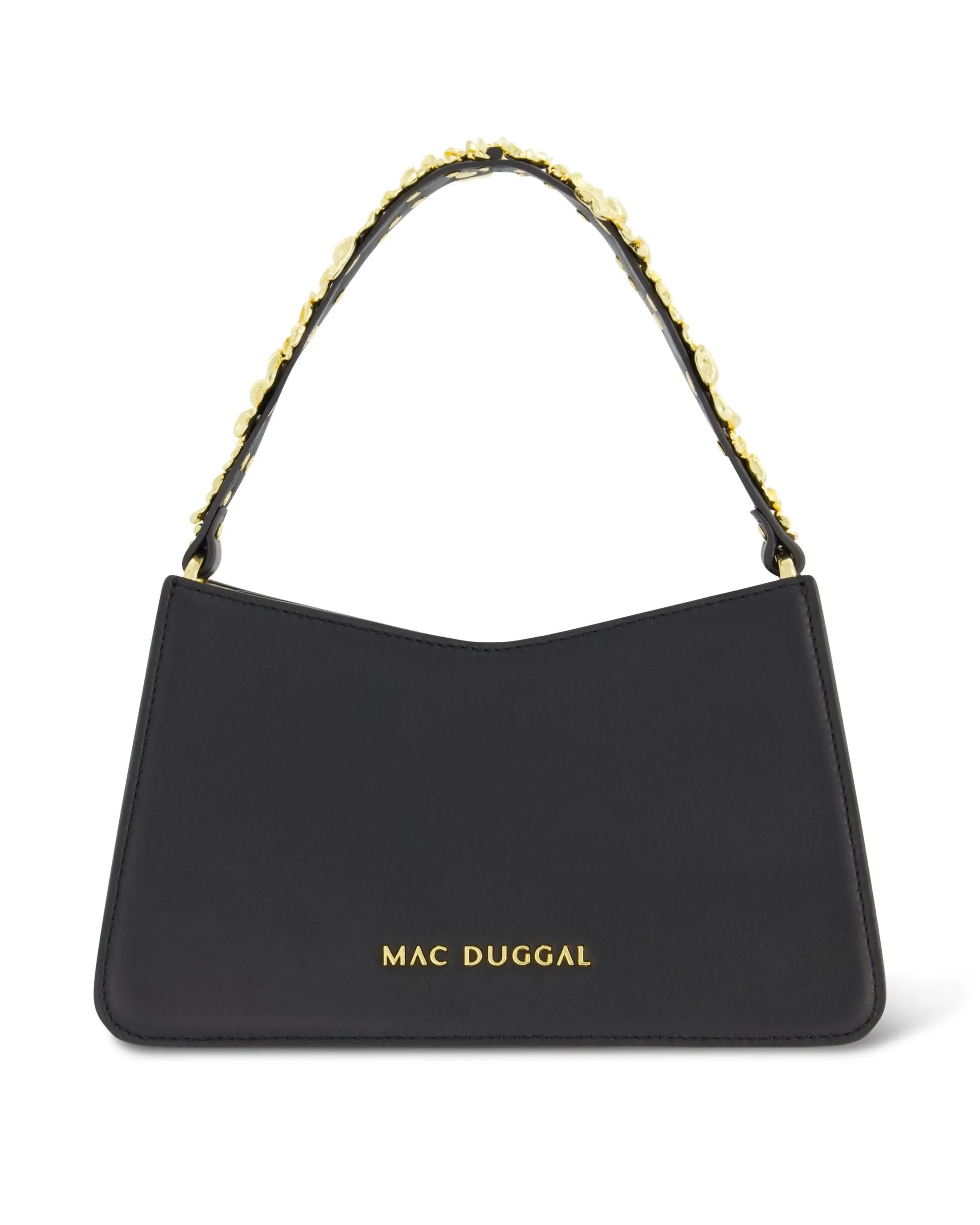 Black Small Leather Shoulder Bag with Gold Floral Strap - Image 6