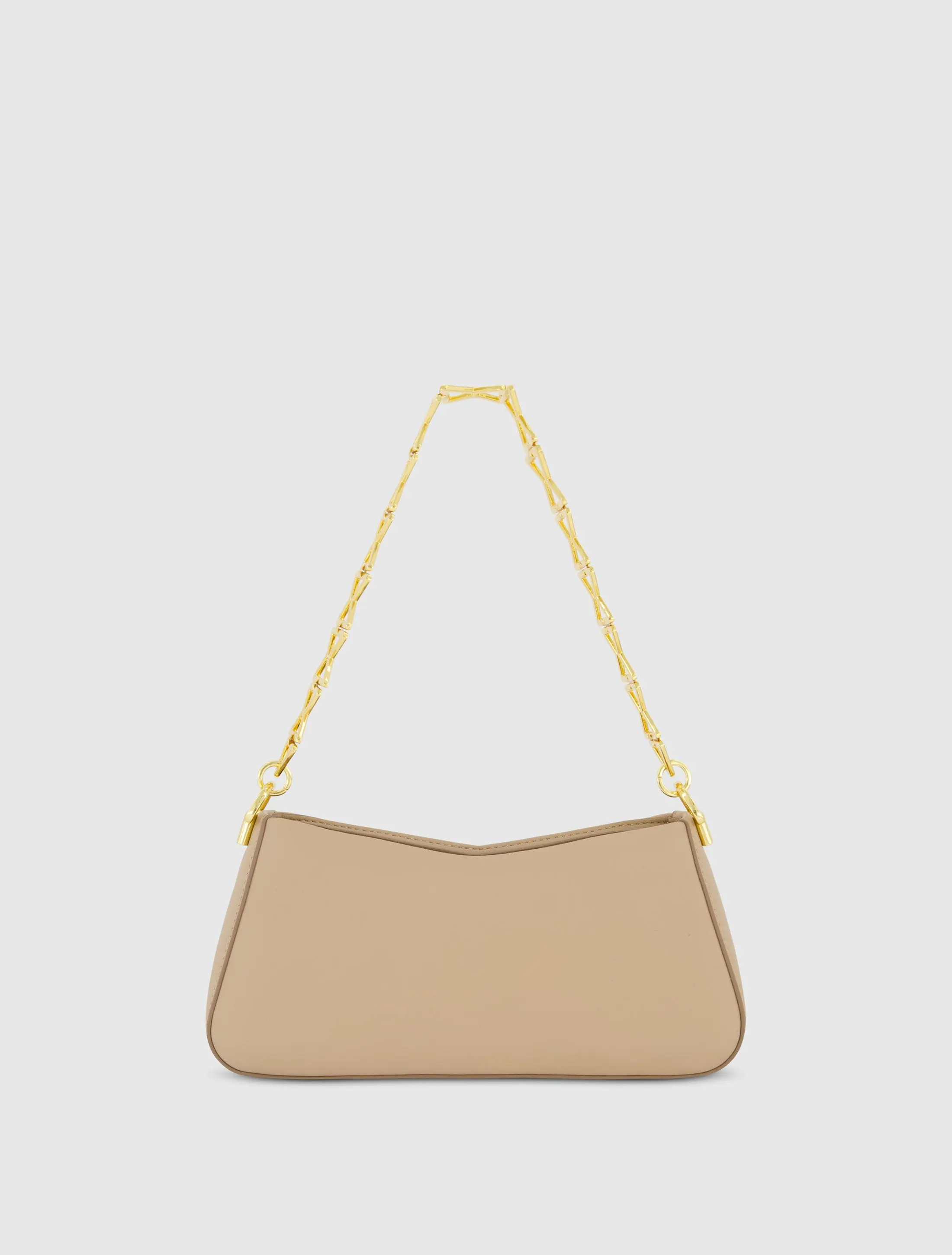Beige Small Leather Shoulder Bag with Gold Chain - Image 3