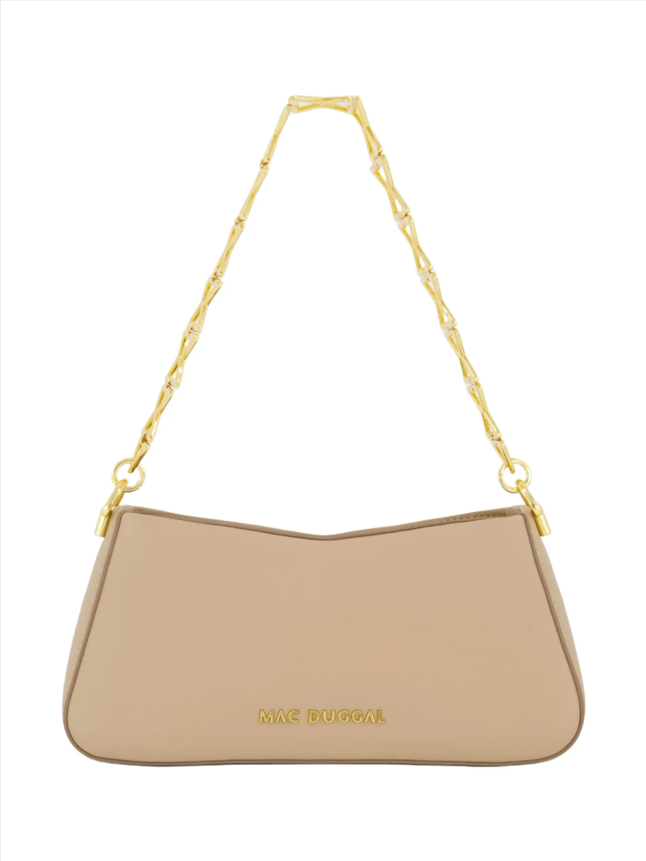 Beige Small Leather Shoulder Bag with Gold Chain - Image 6