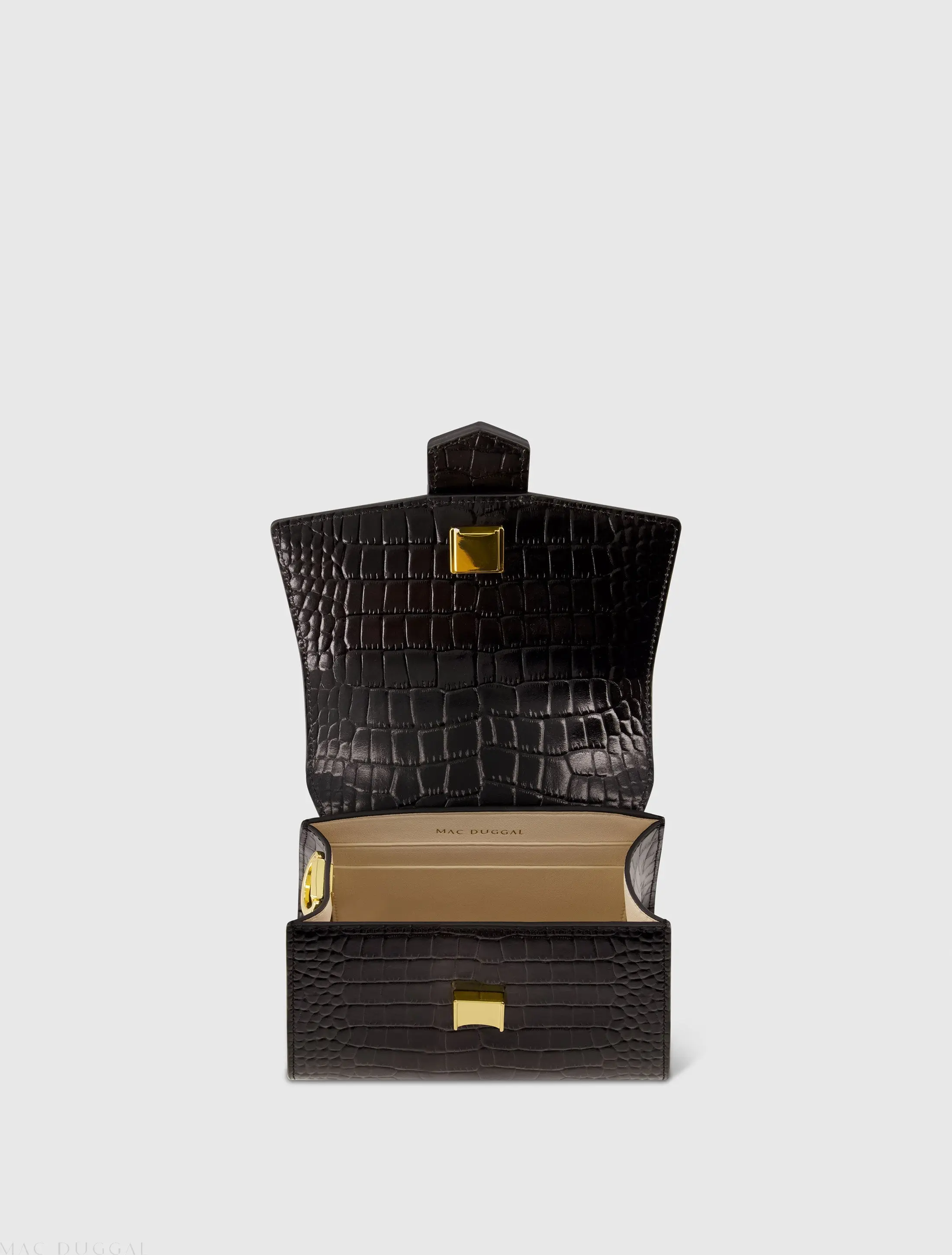 Black Mini Croc Embossed Leather Handbag - Image 2