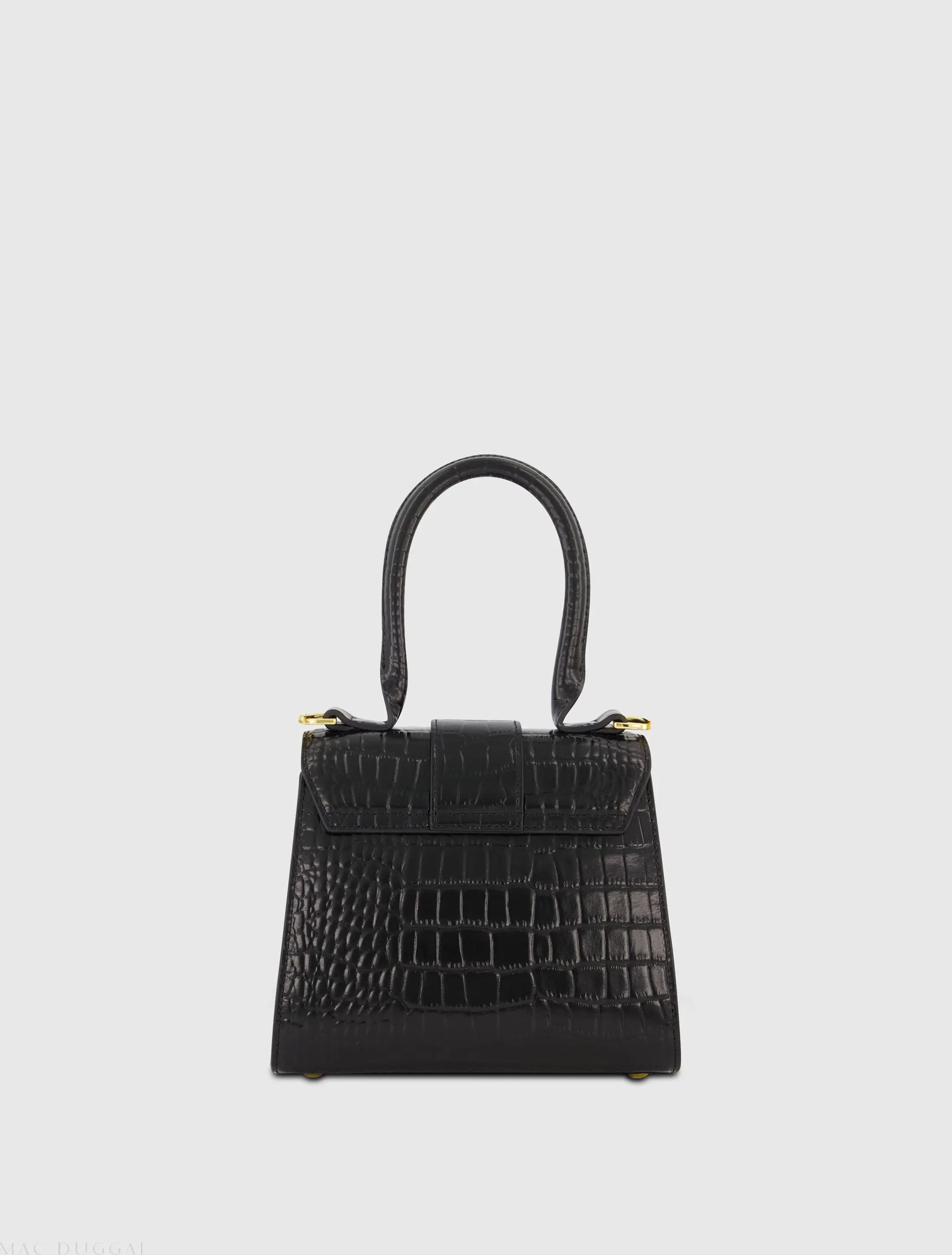 Black Mini Croc Embossed Leather Handbag - Image 3