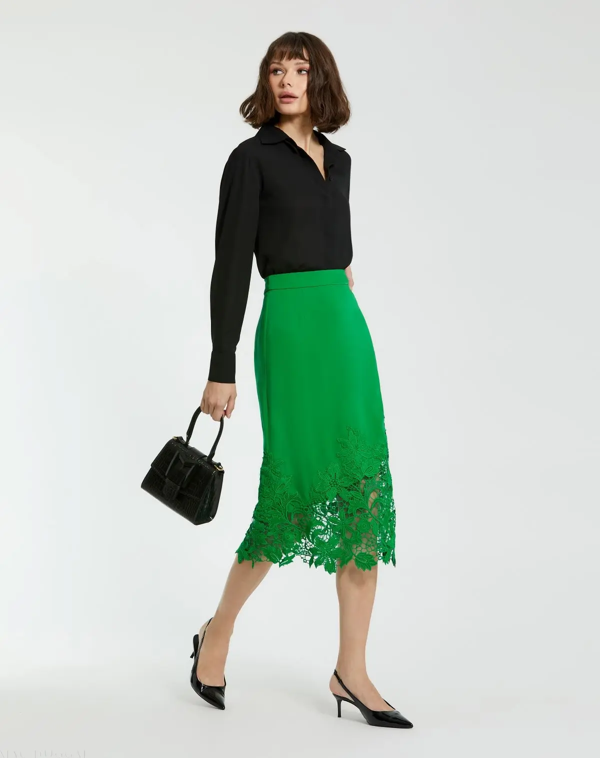 Black Mini Croc Embossed Leather Handbag - Image 4