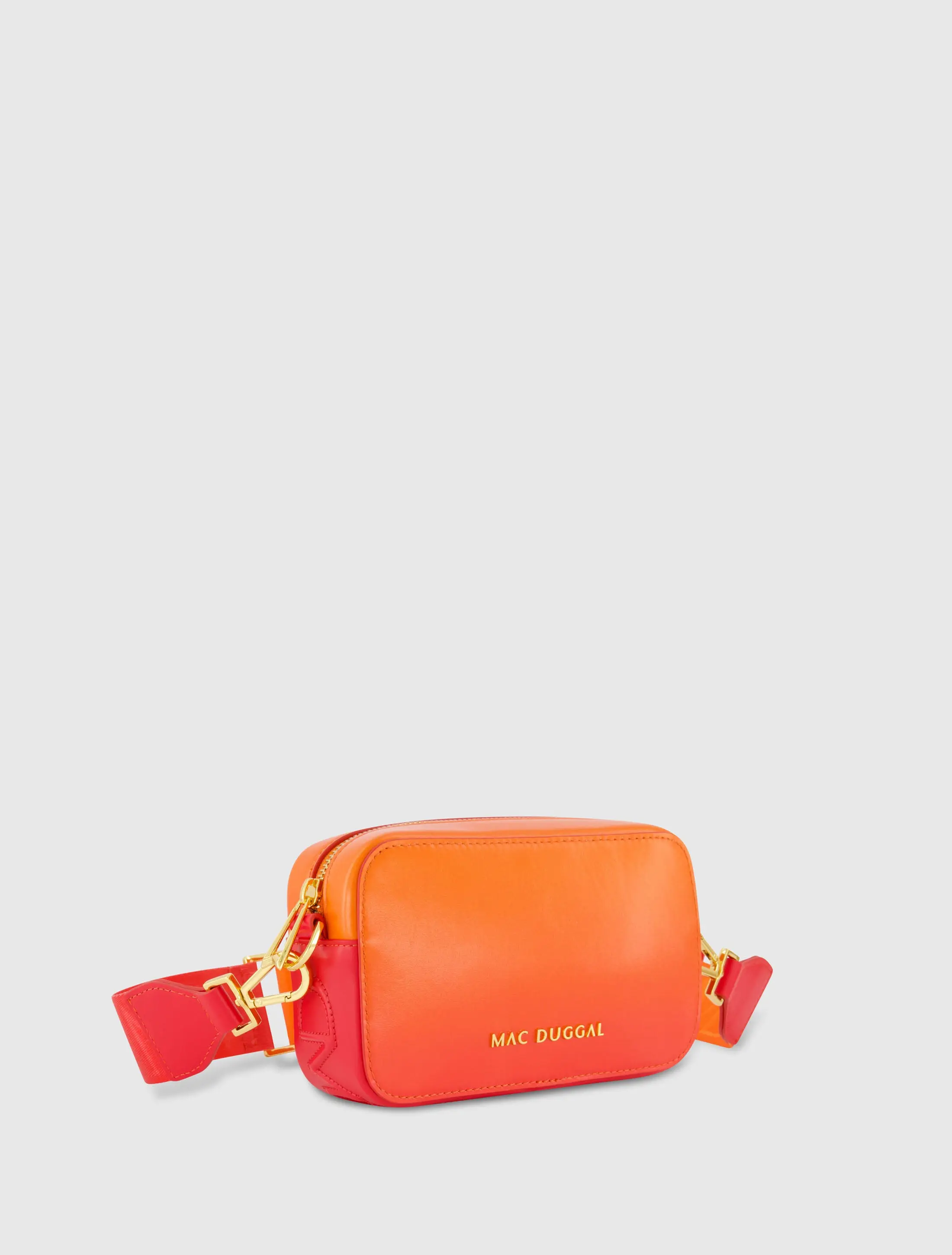 Orange Ombre Small Leather Crossbody Camera Bag with Adjustable Strap - Image 2