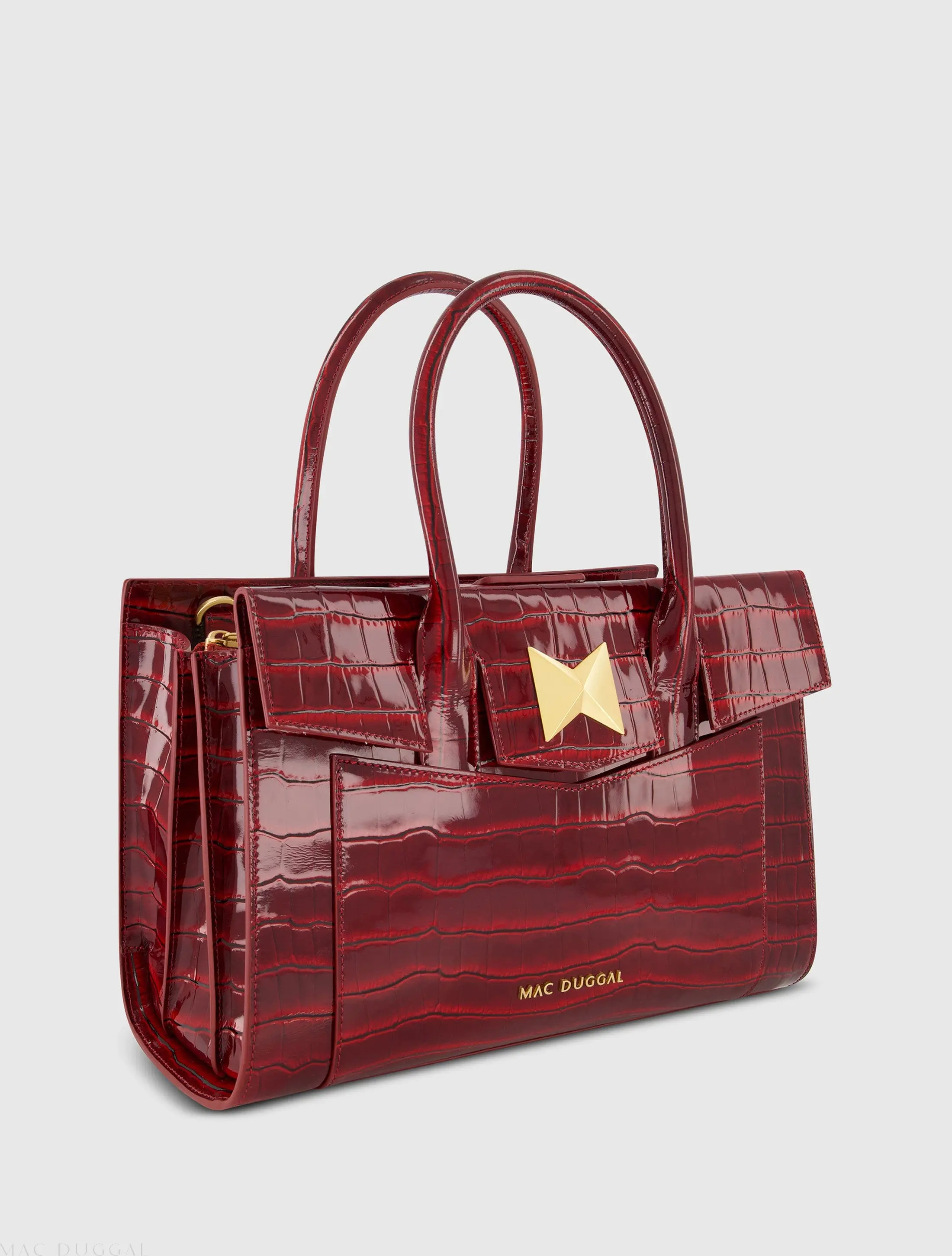 Red Crocodile Leather Tote Bag With Gold Hardware - Image 2