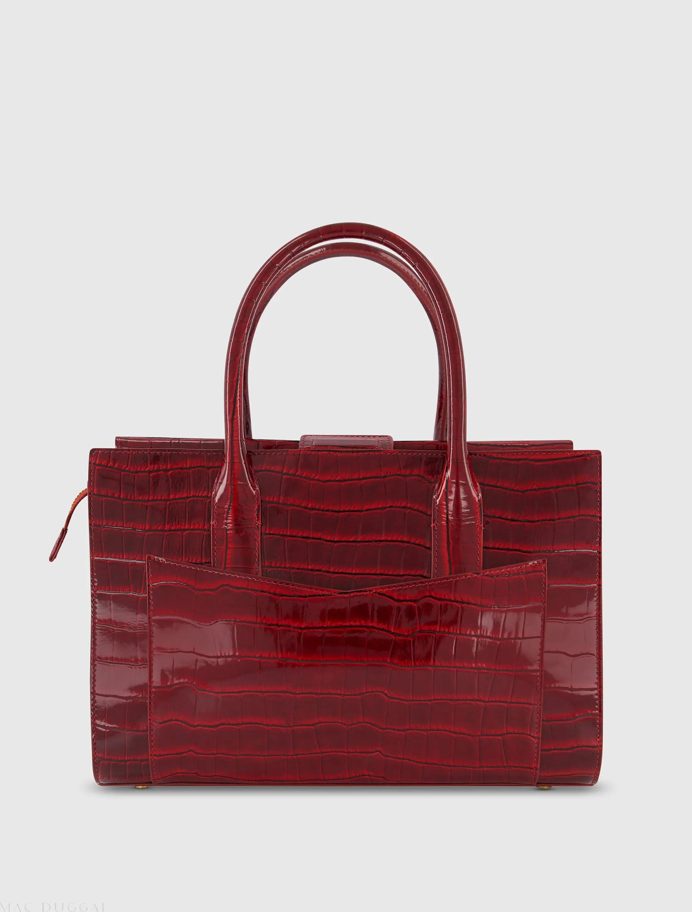 Red Crocodile Leather Tote Bag With Gold Hardware - Image 3