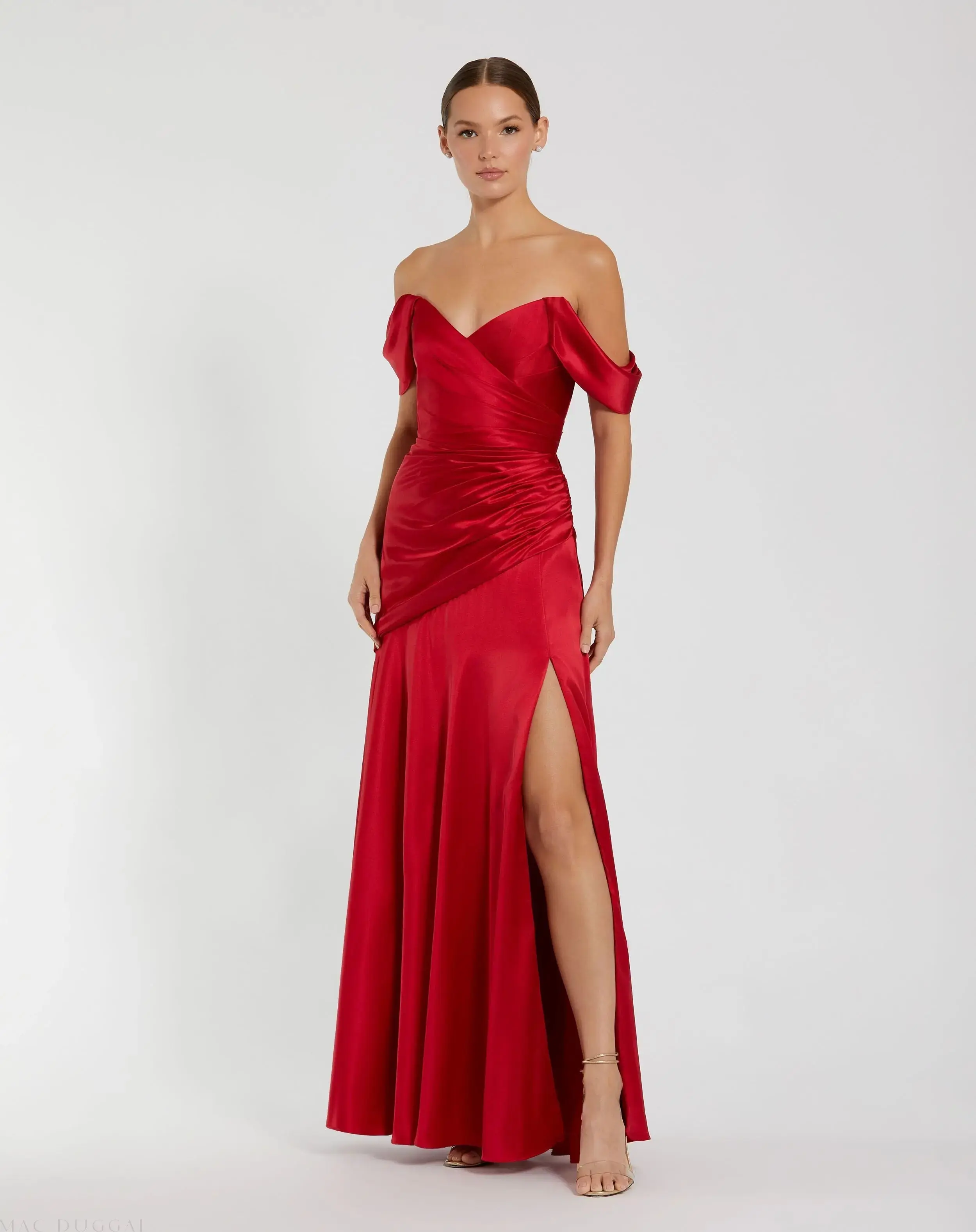 Satin Off The Shoulder Crossover Gown - Image 2
