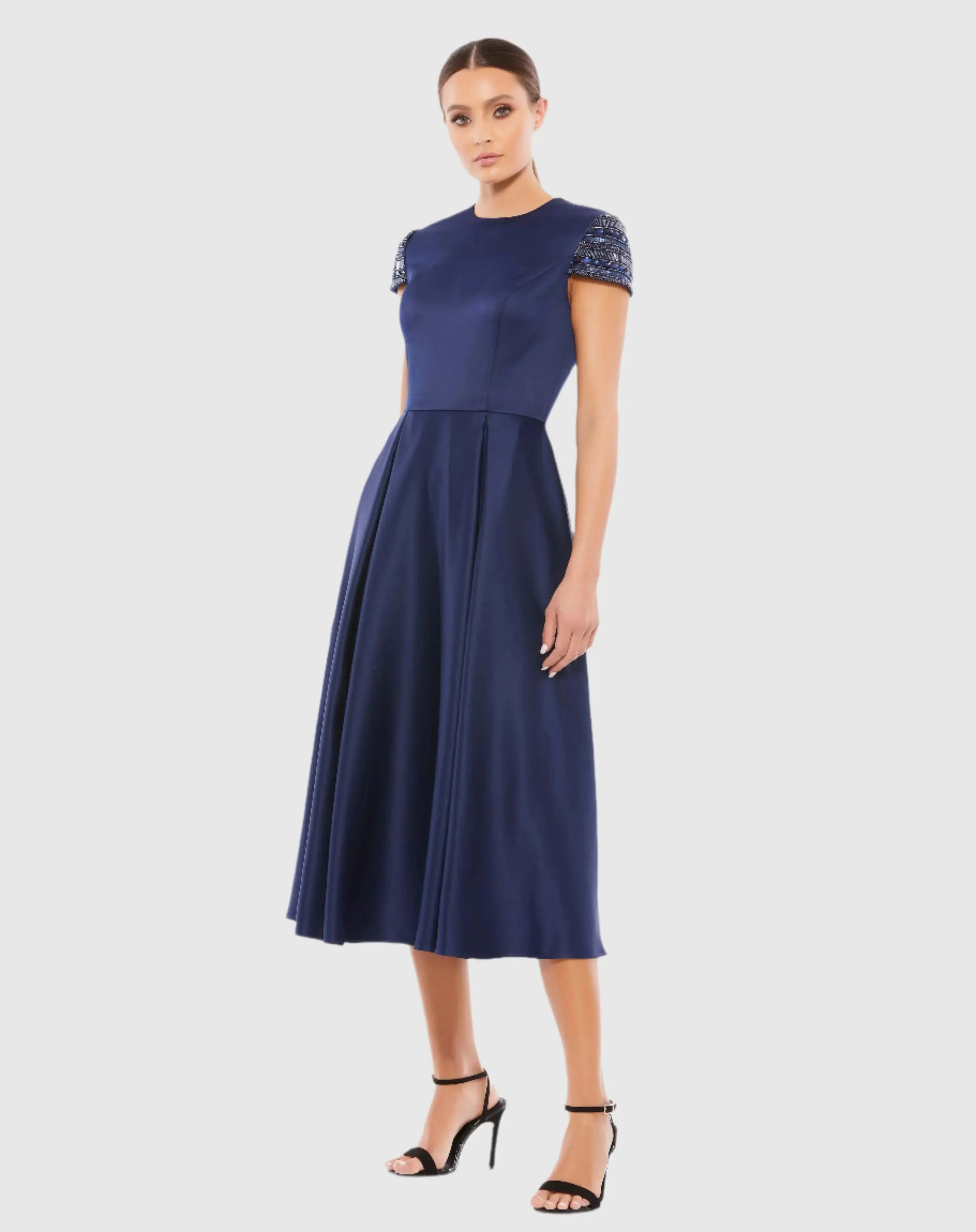 High Neck Cap Sleeve Tea Length Dress - Image 2