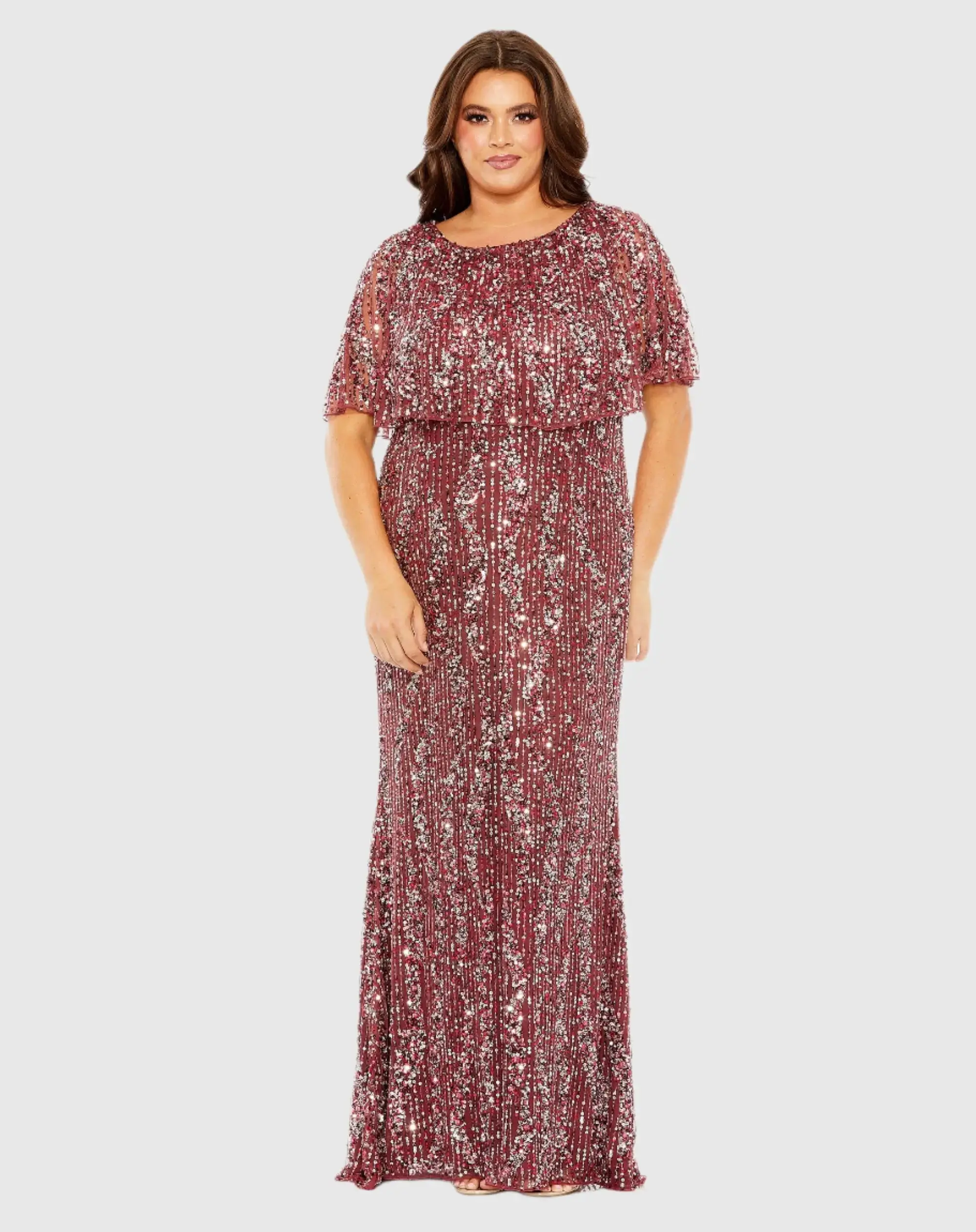 High Neck Column Gown with Cape - Image 2