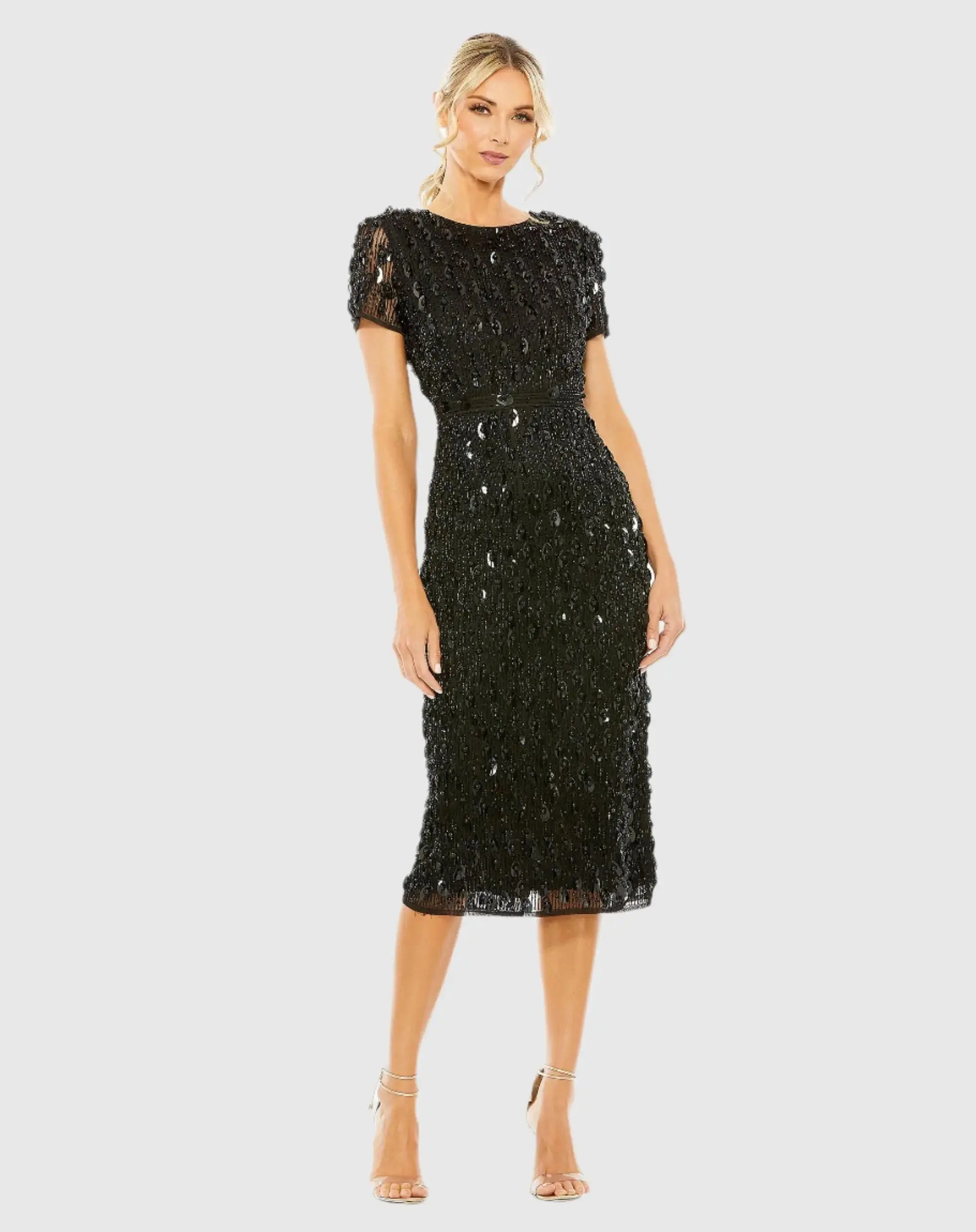 High Neck Short Sleeve Embellished Dress - Image 2