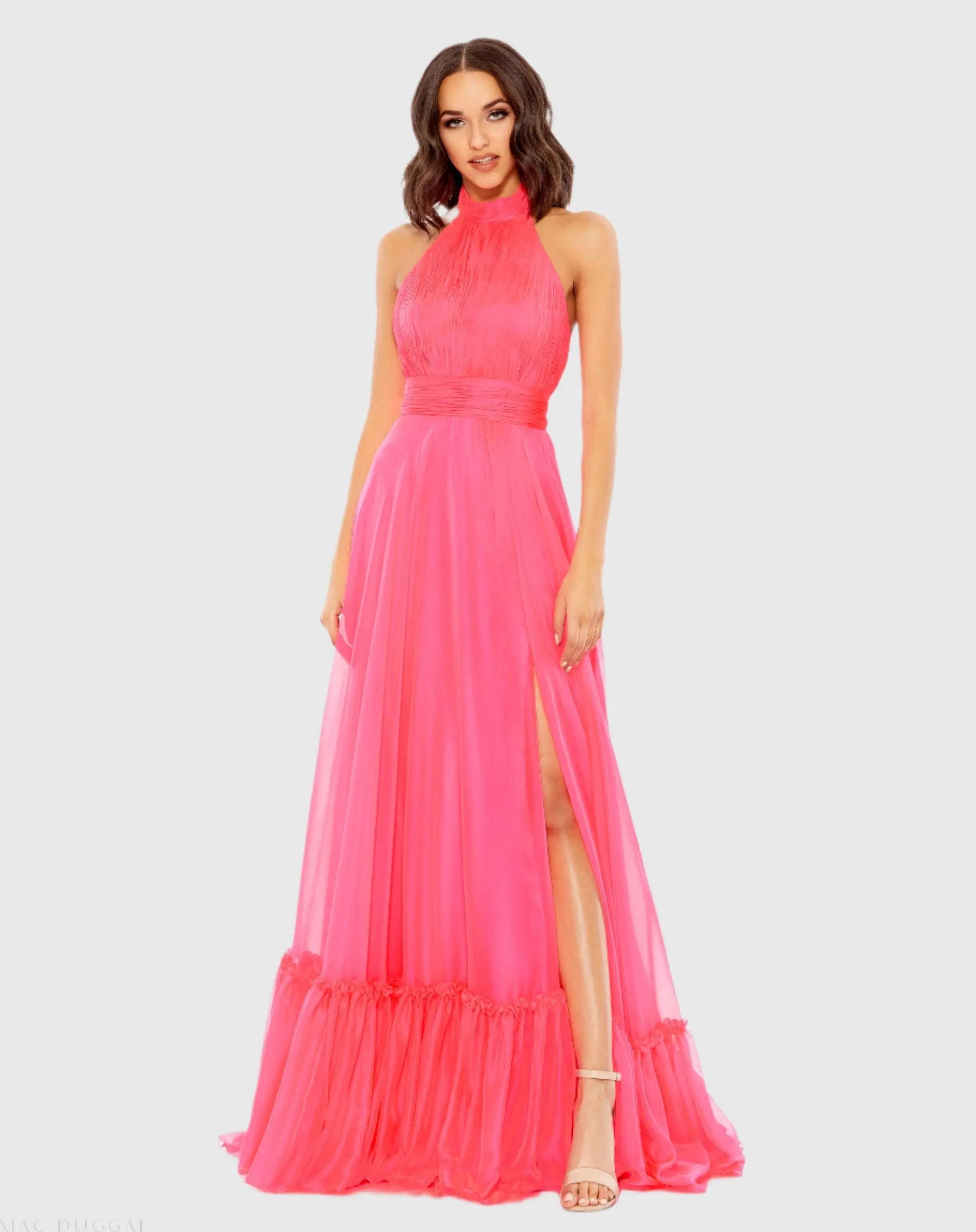 High Neck Tiered Chiffon Halter Gown - Image 2