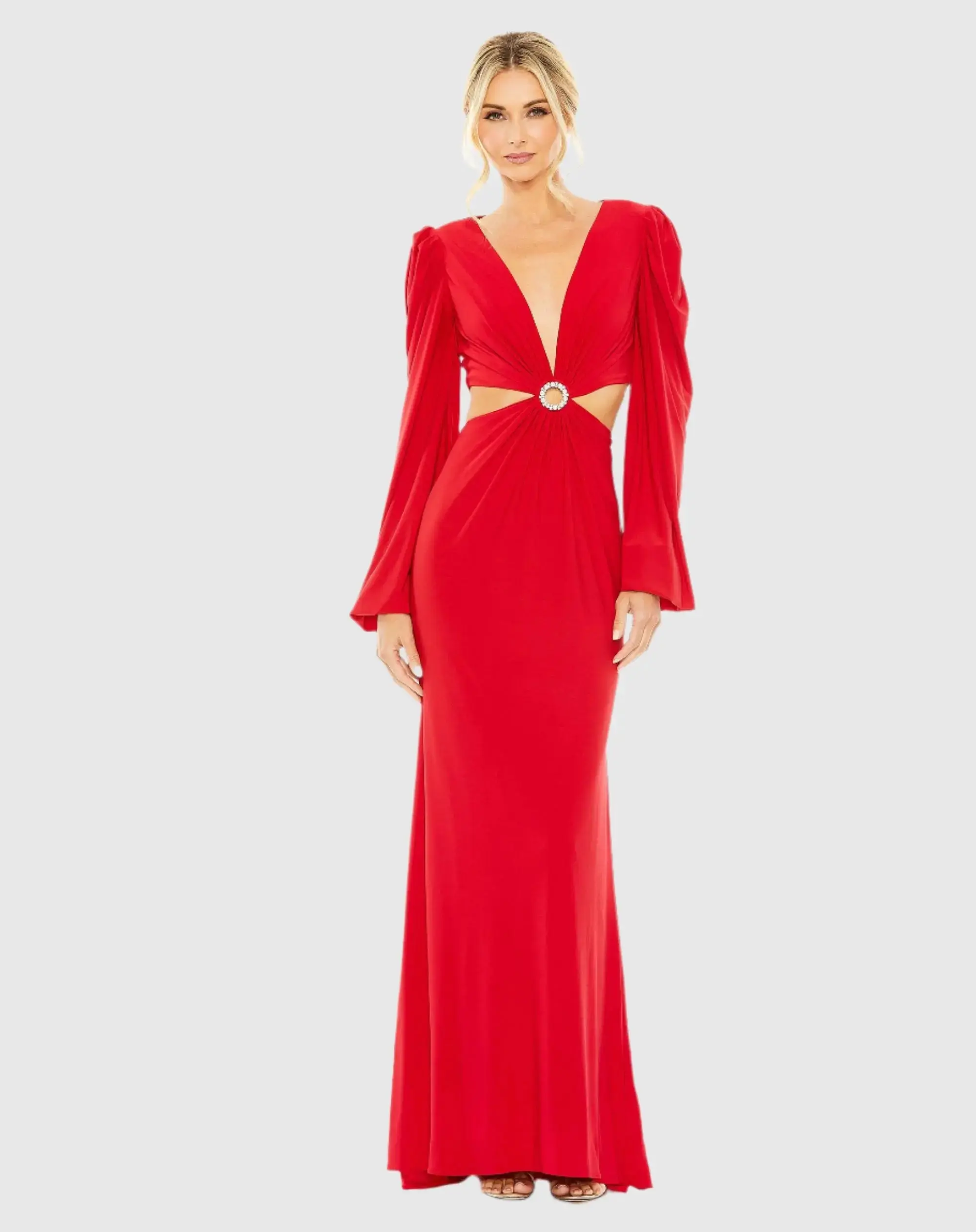 Jersey Puff Sleeve Cut Out Column Gown - Image 2