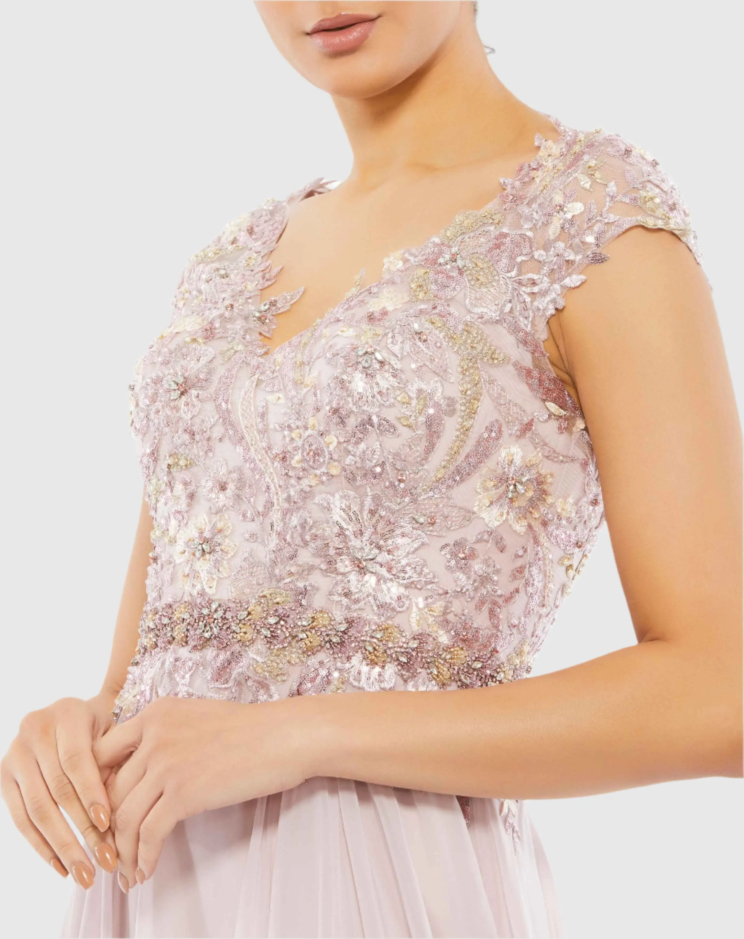 Pink Embellished Cap Sleeve Bodice Flowy Gown - Image 2