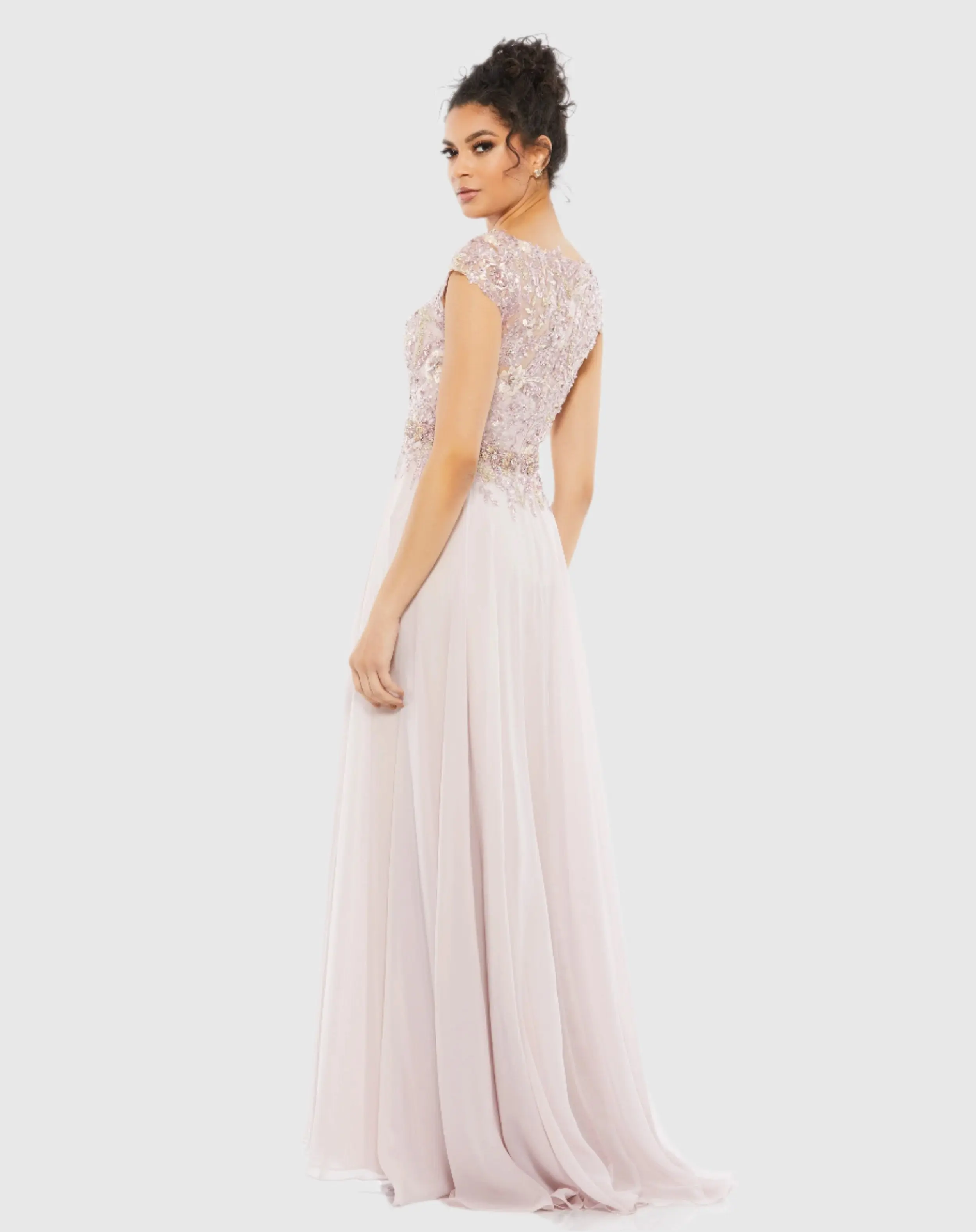 Pink Embellished Cap Sleeve Bodice Flowy Gown - Image 3
