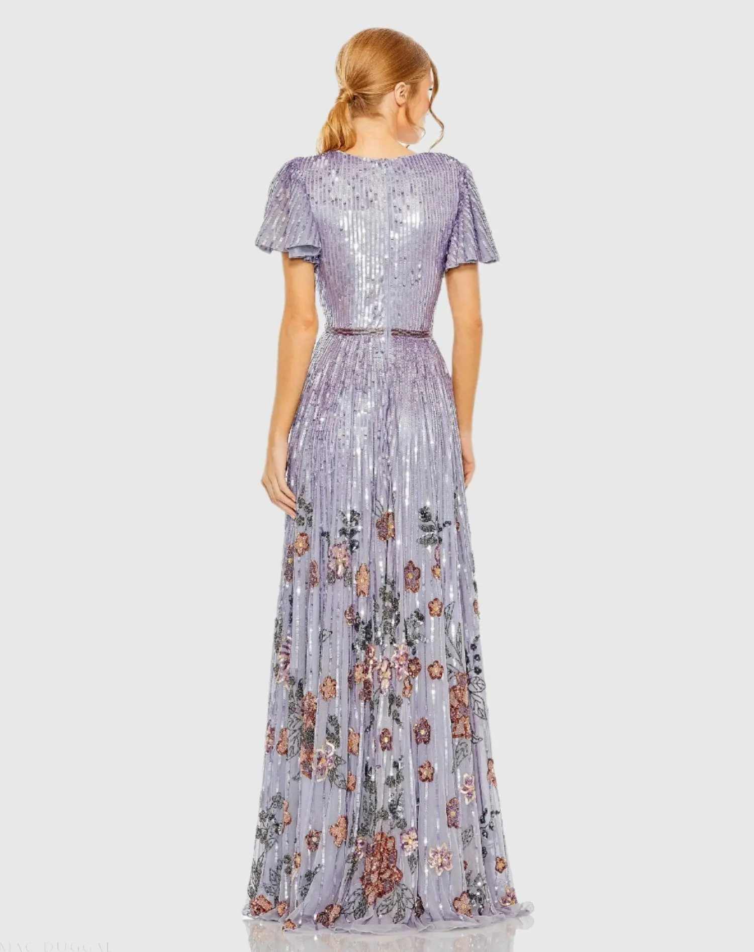 Purple Flounce Sleeve V Neck Gown - Image 3