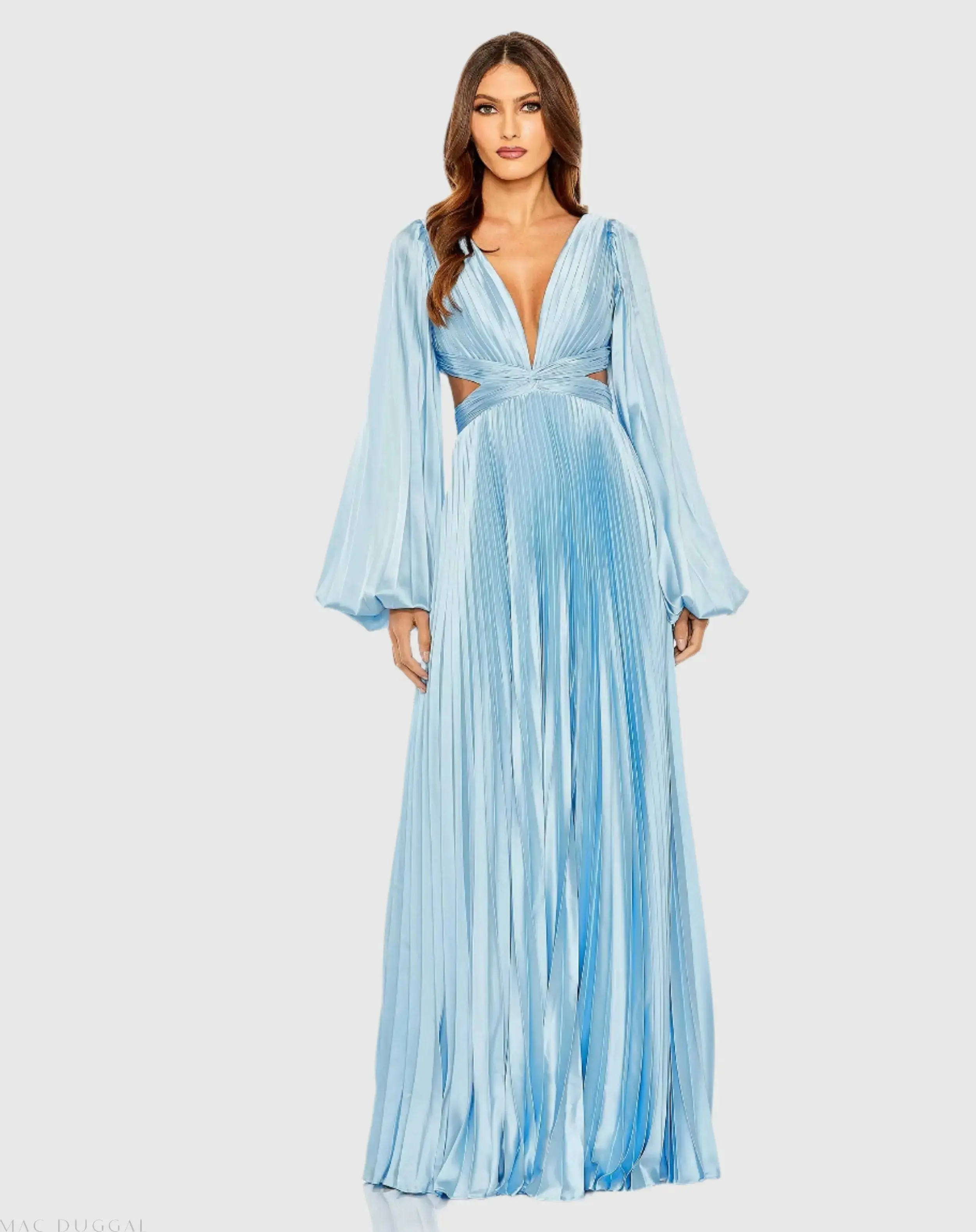 Long Sleeve Charmeuse Cut Out Gown