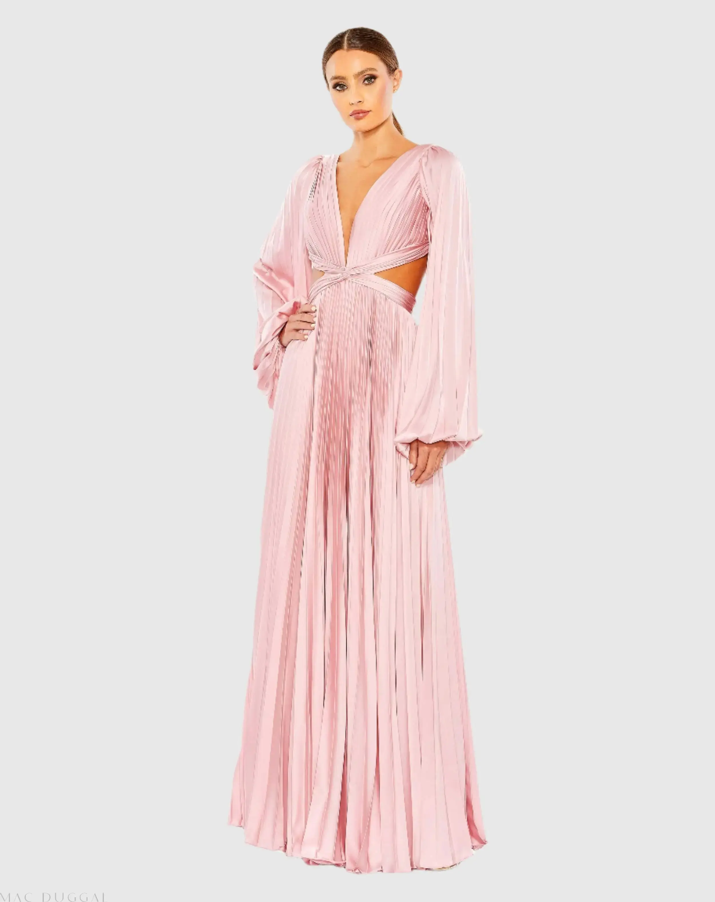 Long Sleeve Charmeuse Cut Out Gown - Image 2
