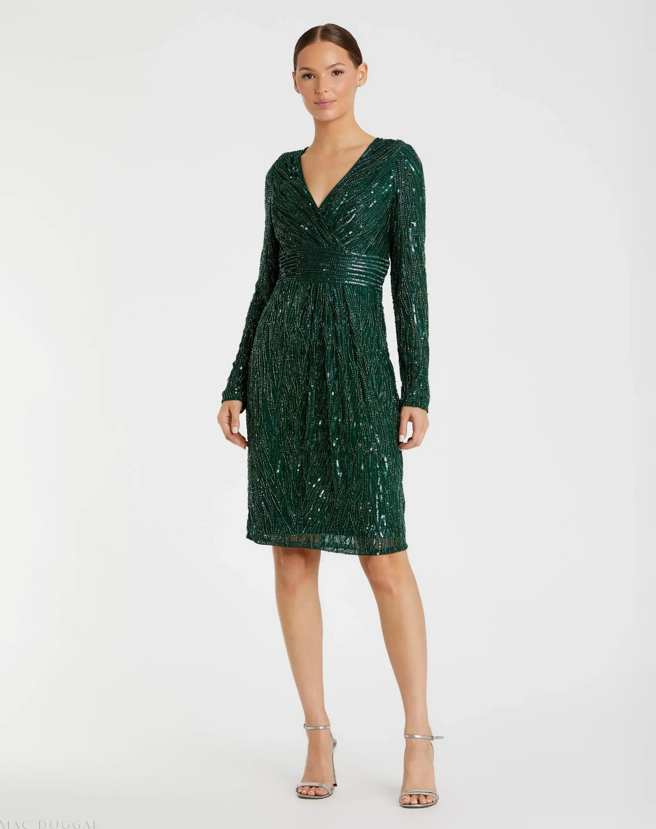 Long Sleeve Embellished Sequin Cocktail Dress - Image 2