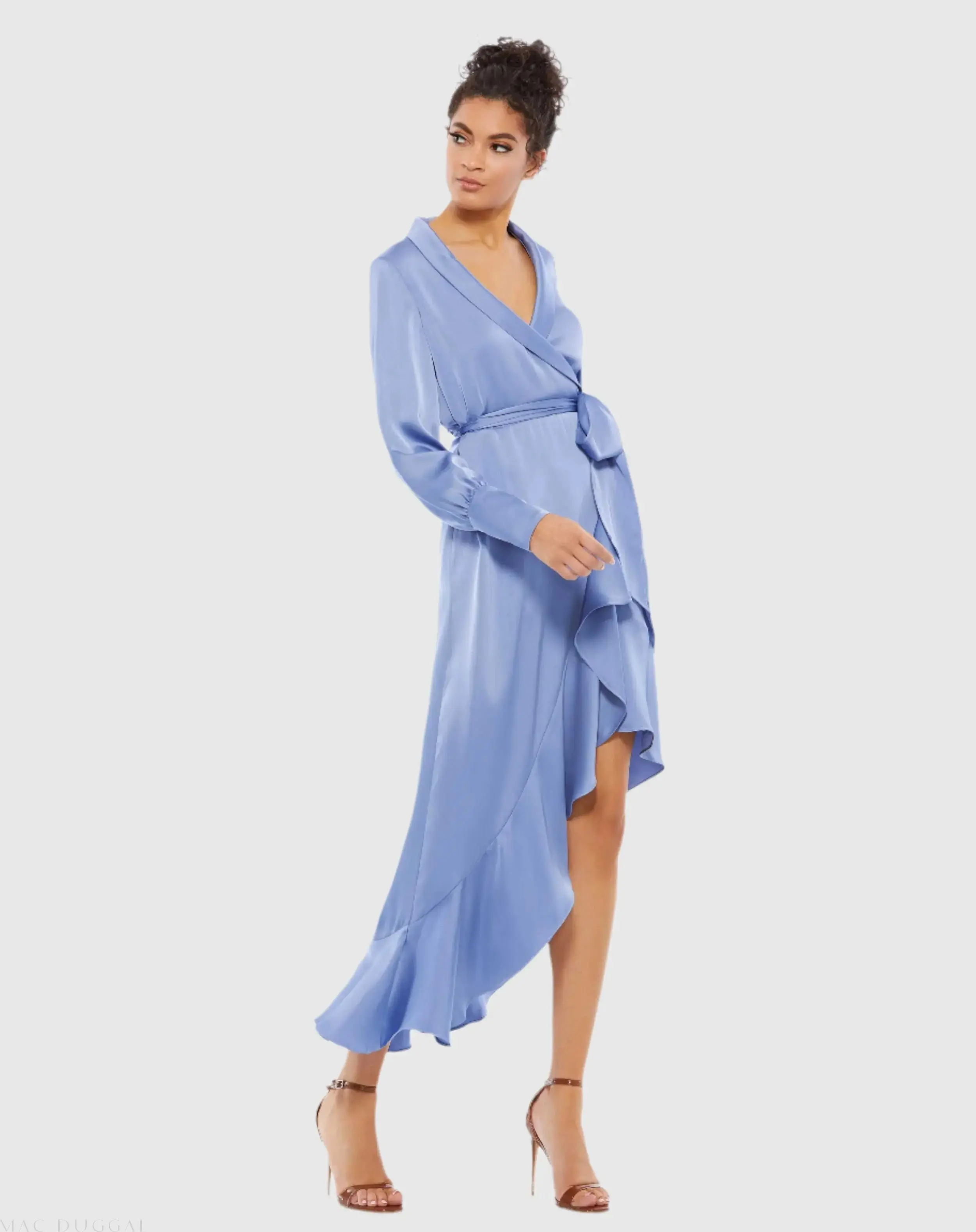 Long Sleeve Faux Wrap Midi Dress - Image 2