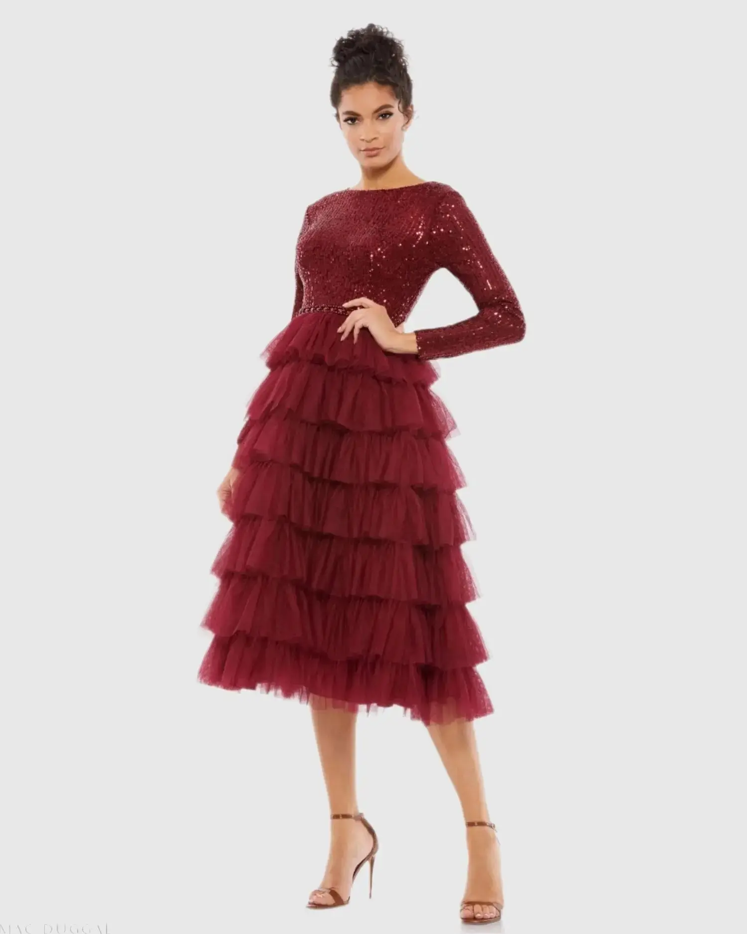 Long Sleeve Ruffle Tiered Midi Dress - Image 2