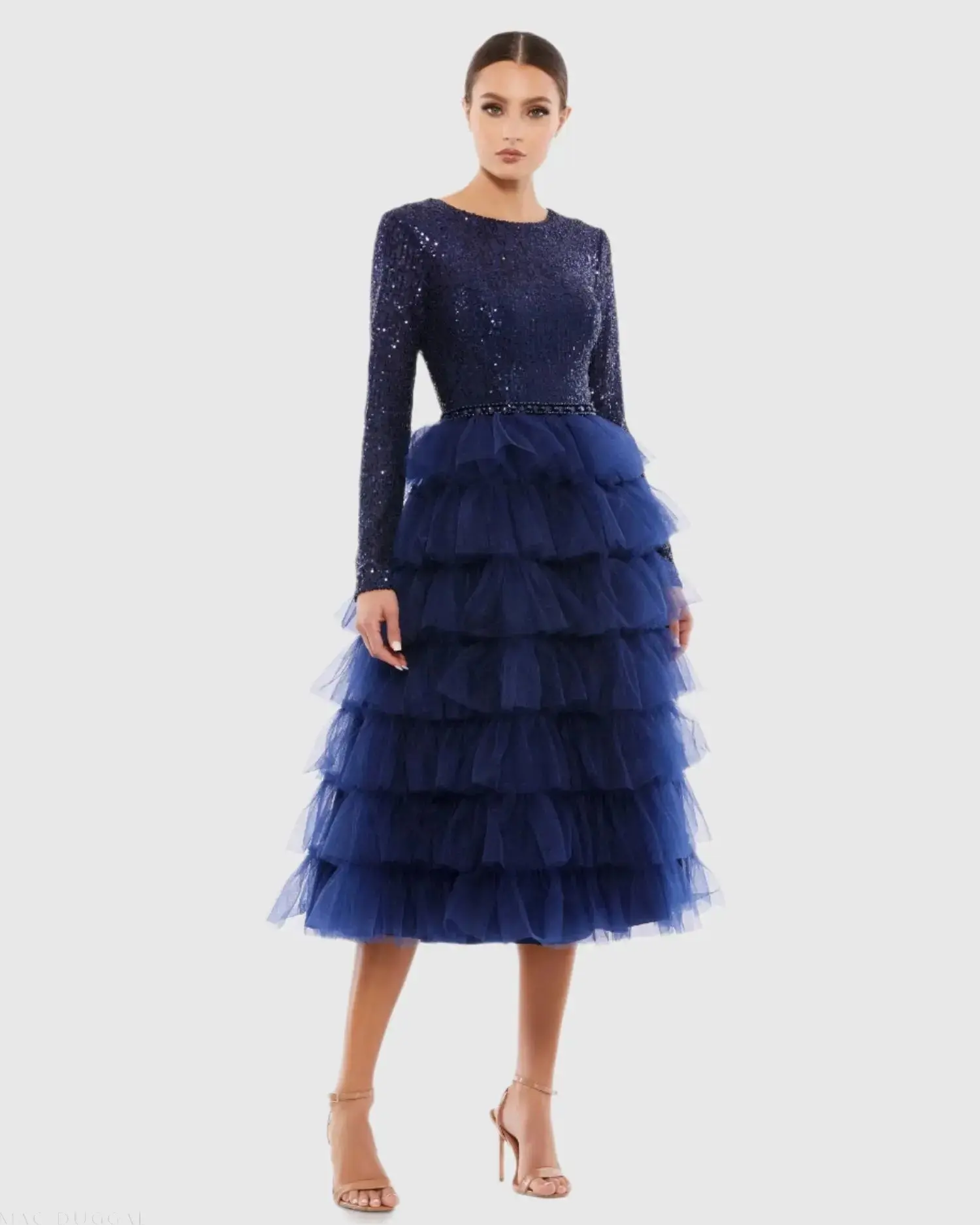 Long Sleeve Ruffle Tiered Midi Dress - Image 3