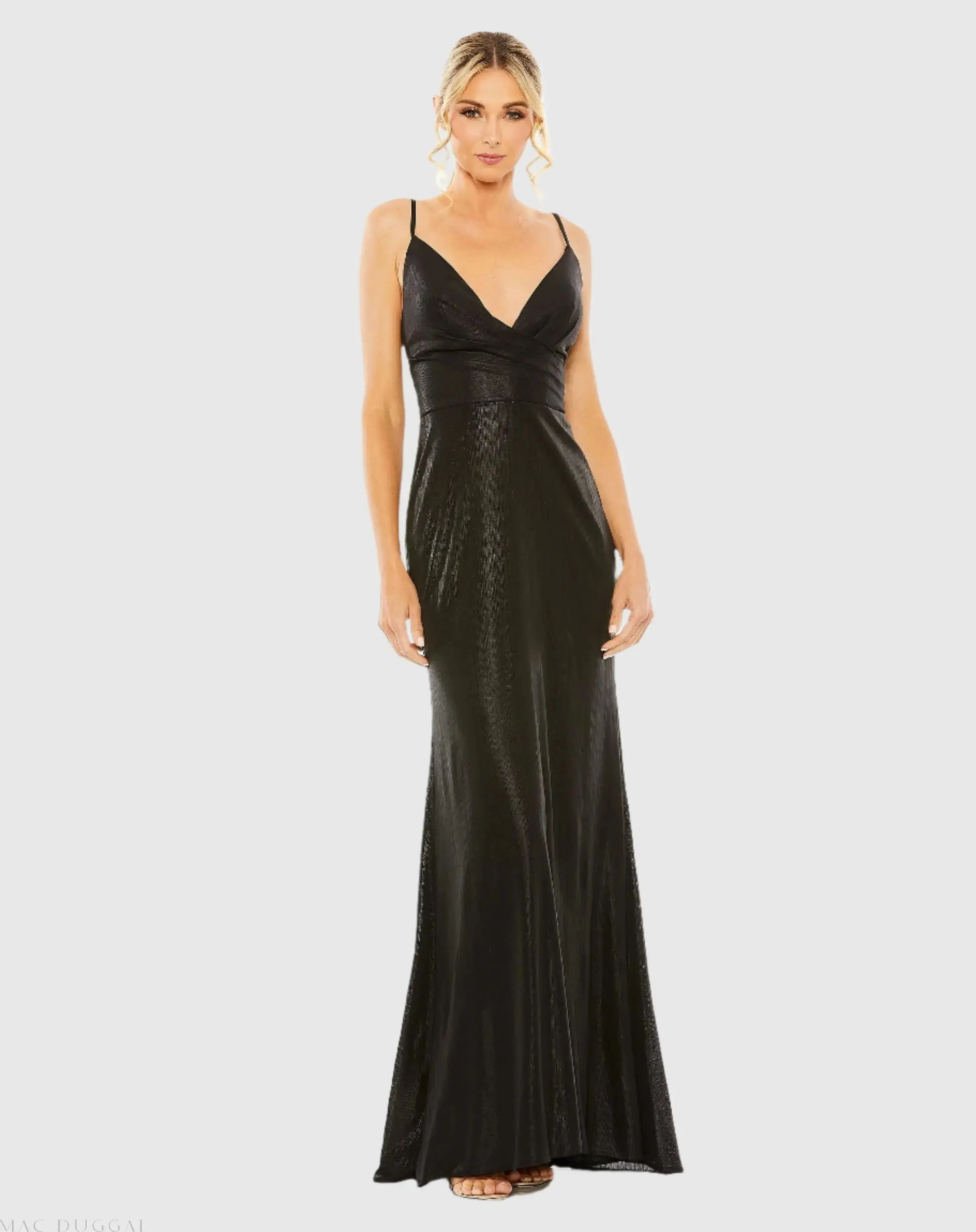 Metallic Faux Wrap Spaghetti Strap Gown - Image 3