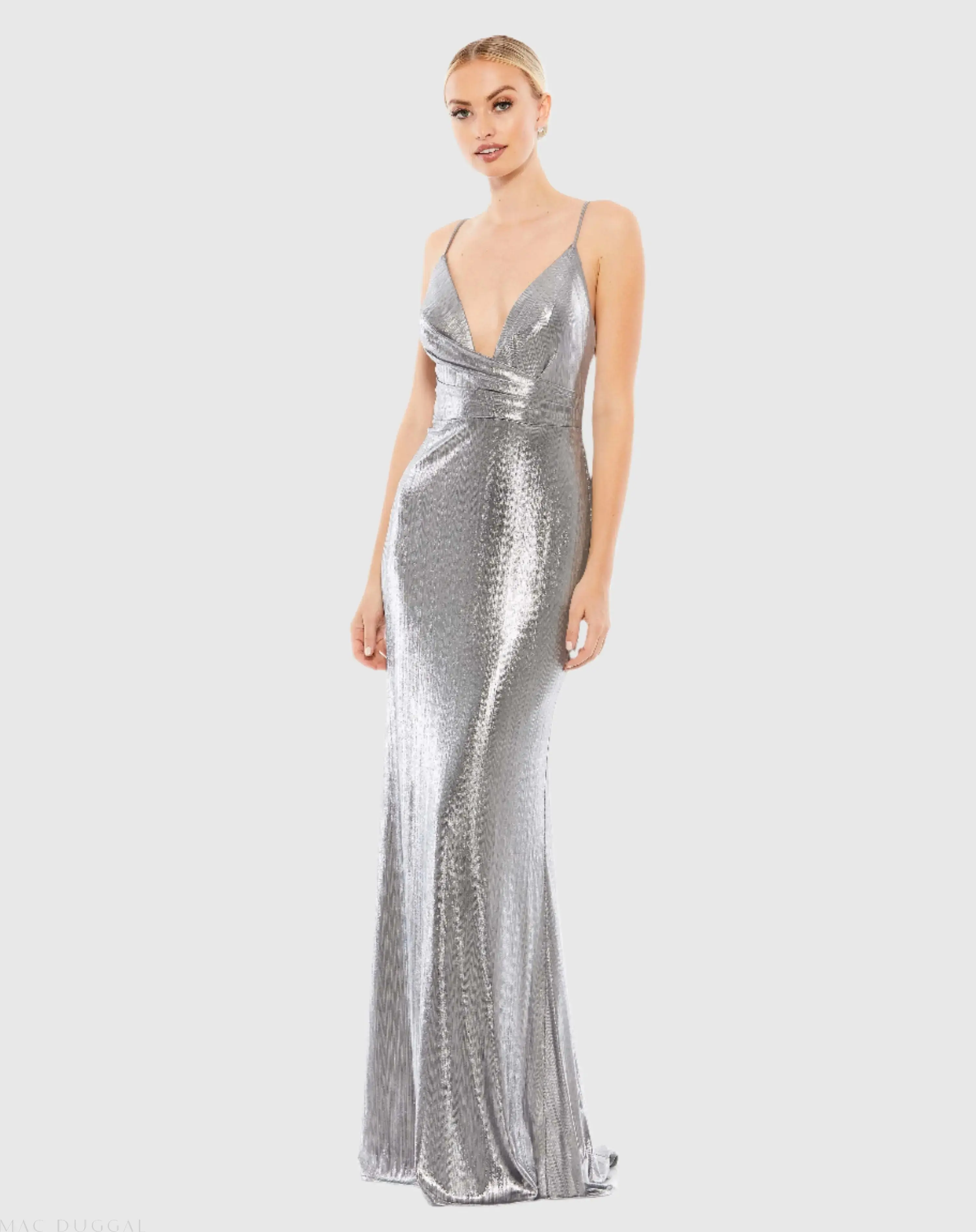 Metallic Faux Wrap Spaghetti Strap Gown - Image 4