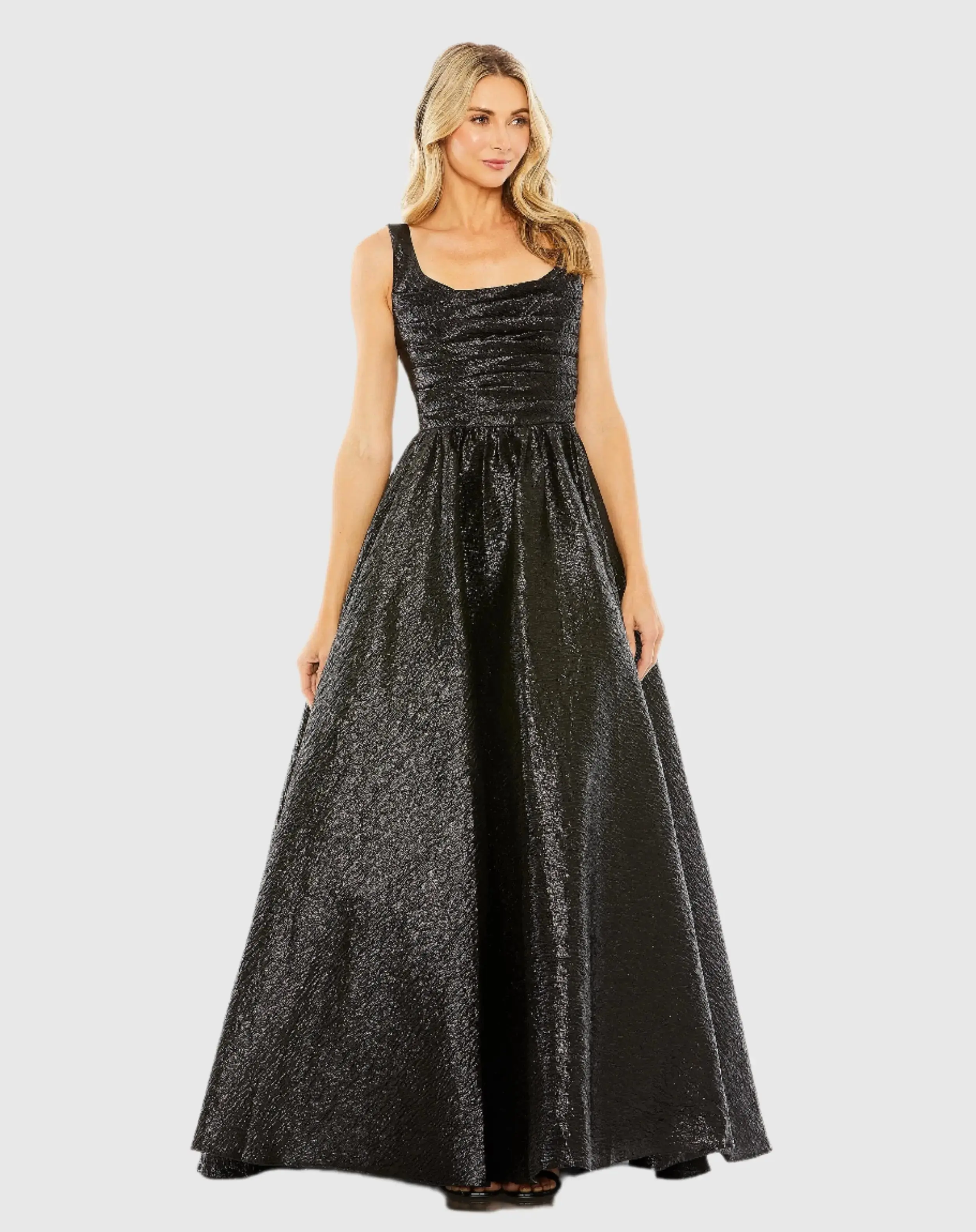 Black Metallic Pleated Bodice Ball Gown