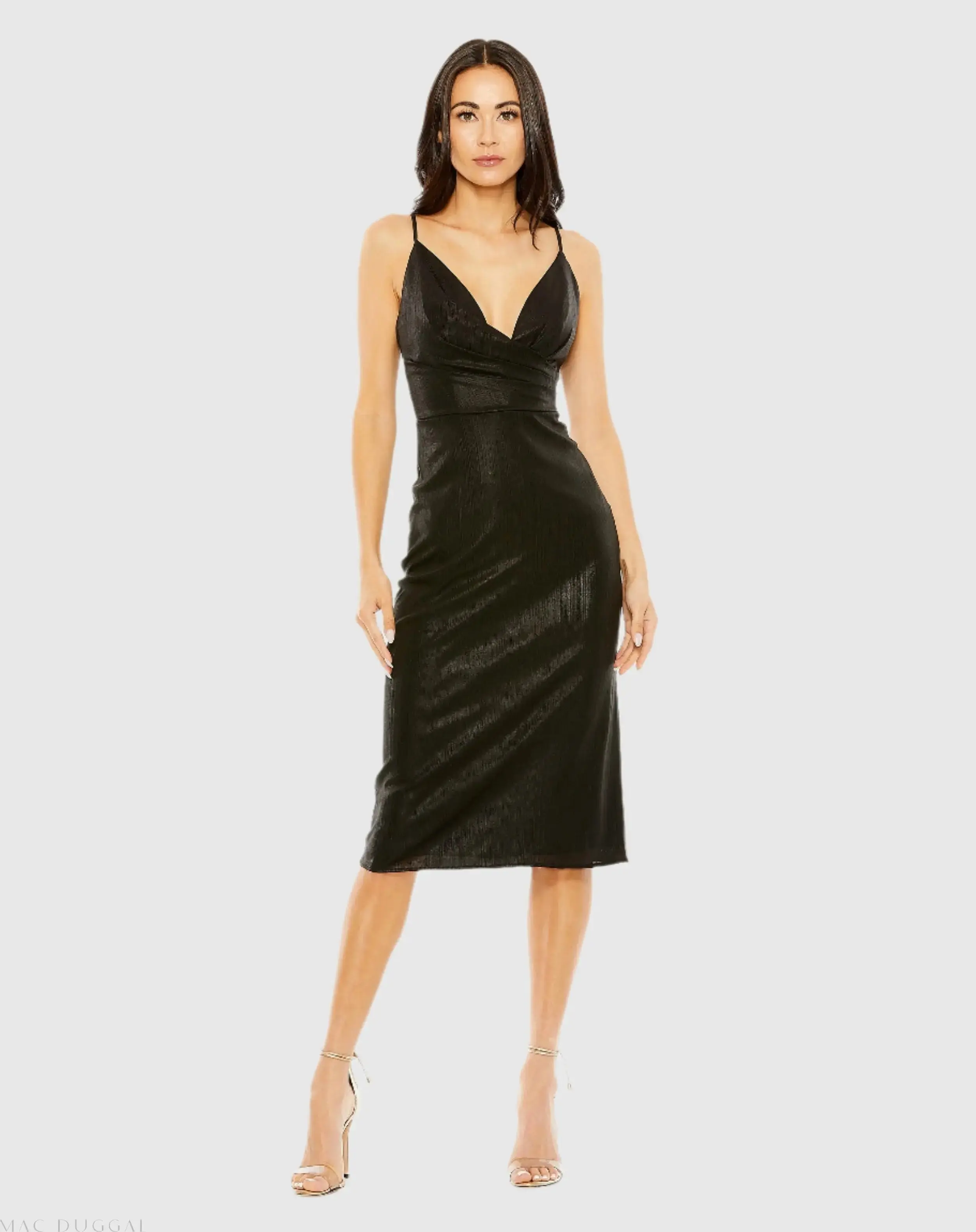 Metallic V Neck Midi Dress - Image 2