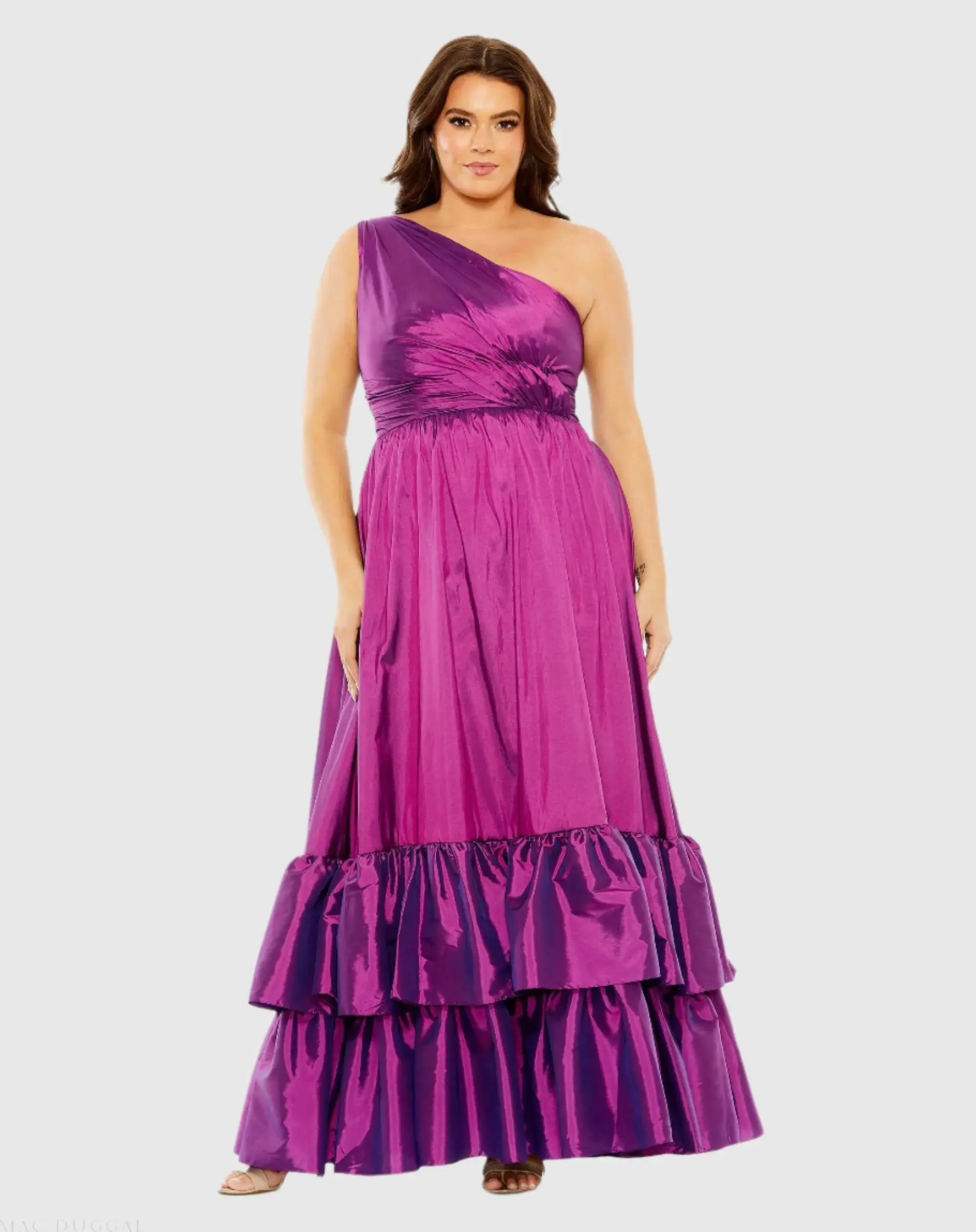 One Shoulder Asymmetrical Ruffle Hem Gown - Image 2