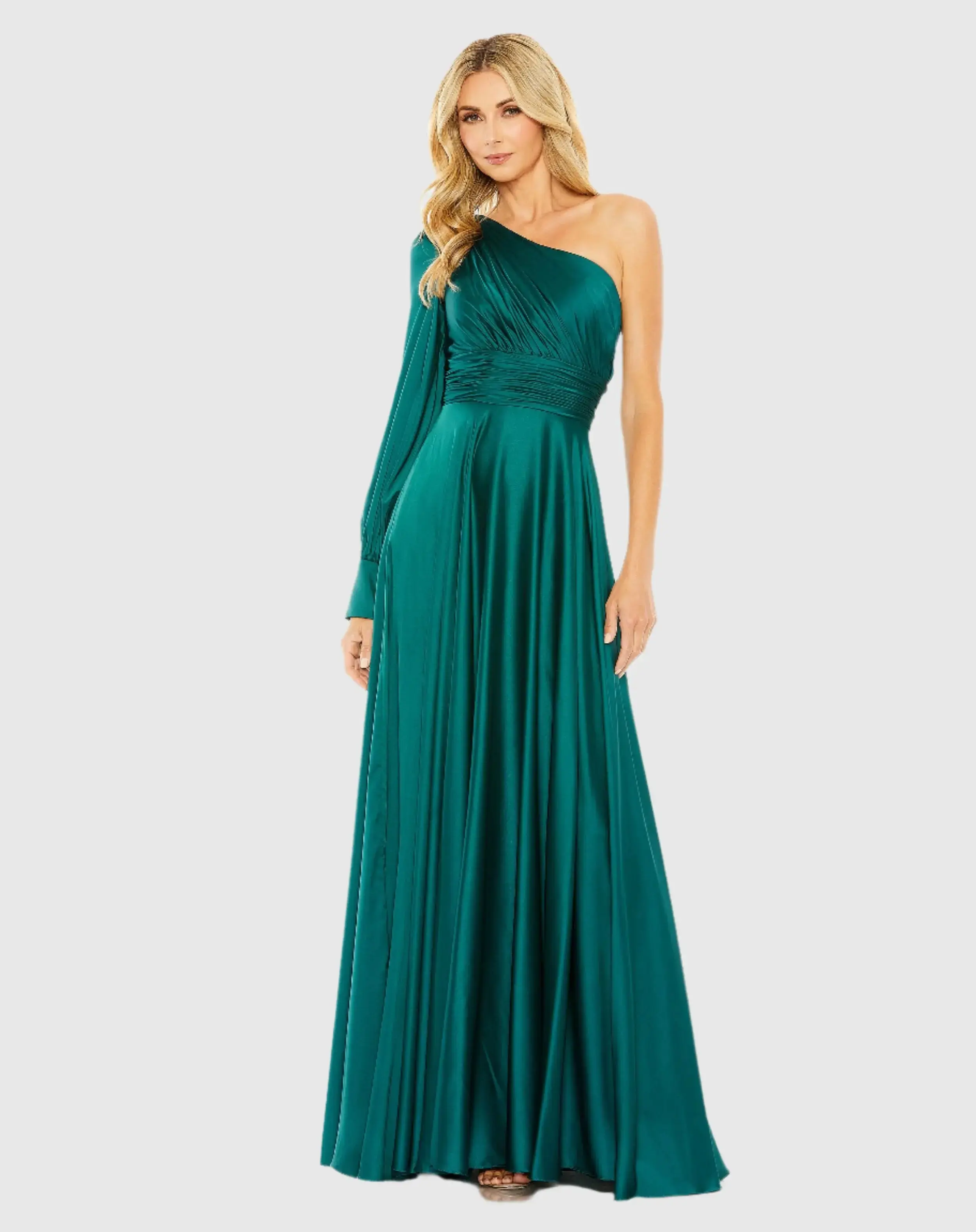 One Shoulder Bishop Sleeve Flowy Gown - Image 4