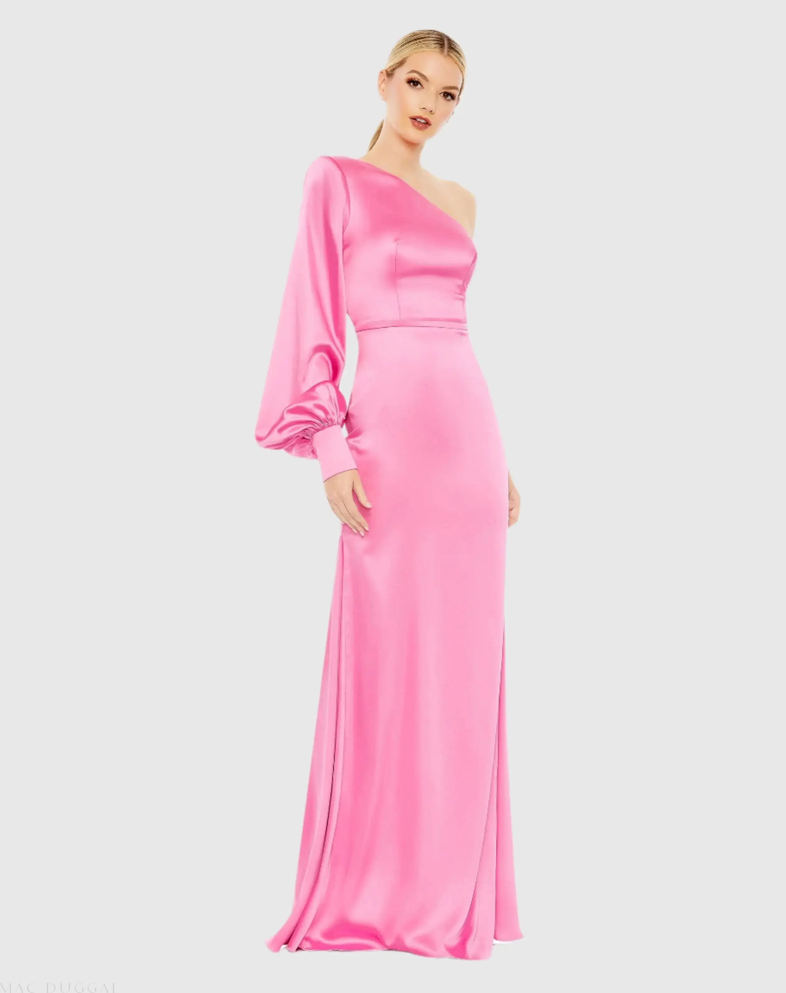 One Shoulder Bishop Sleeve Trumpet Gown - Image 2