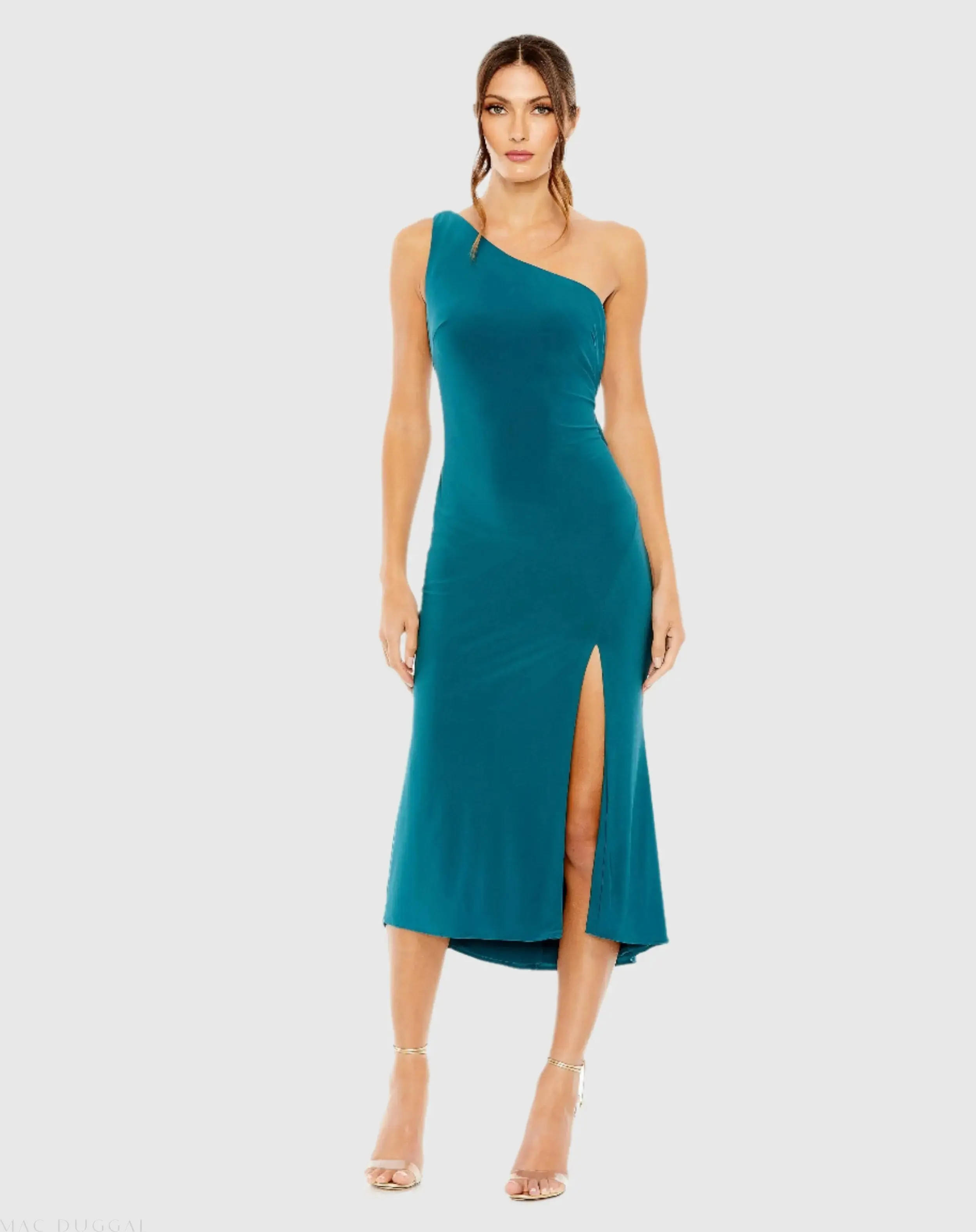 One Shoulder Cowl Back Jersey Midi Dress