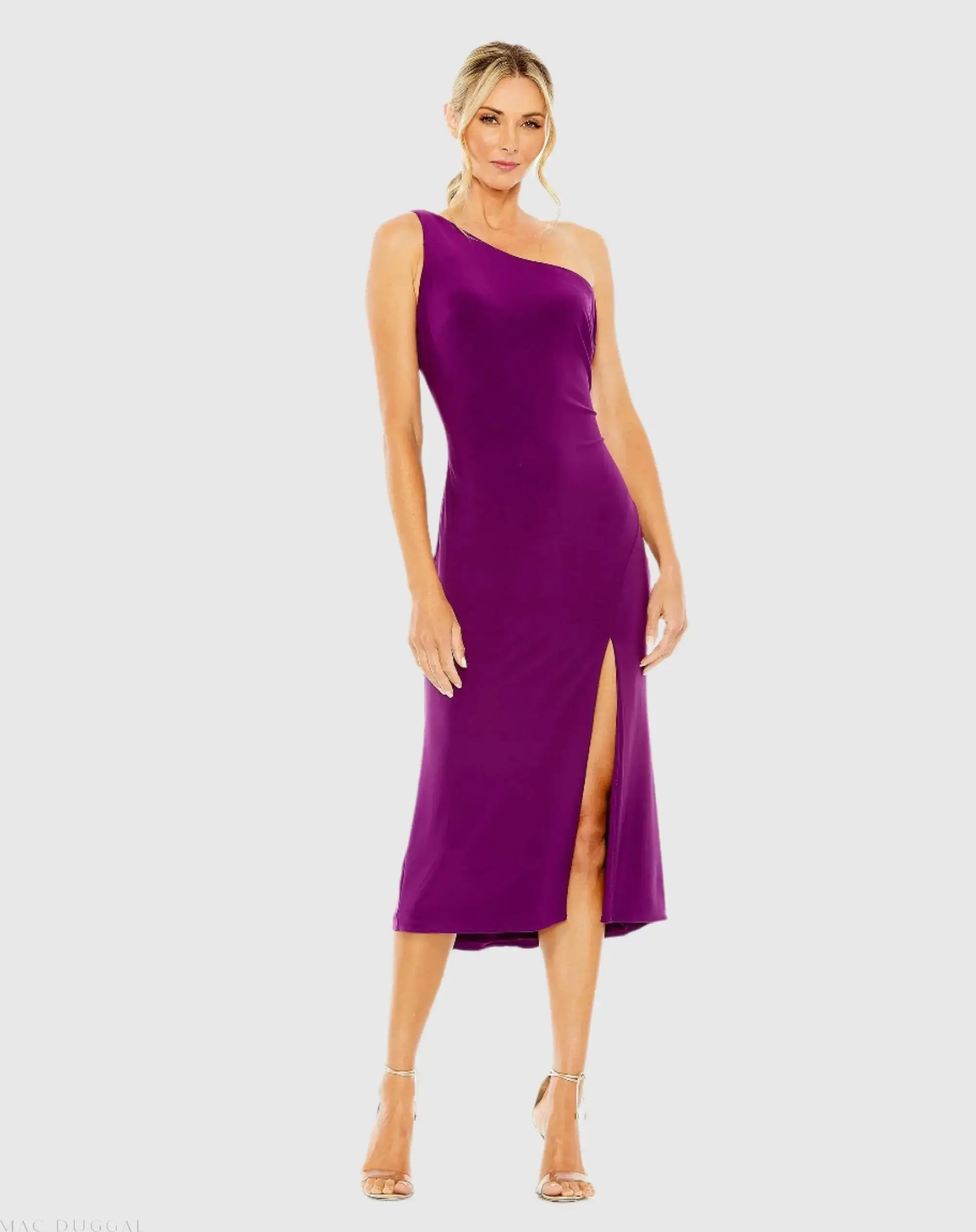 One Shoulder Cowl Back Jersey Midi Dress - Image 2