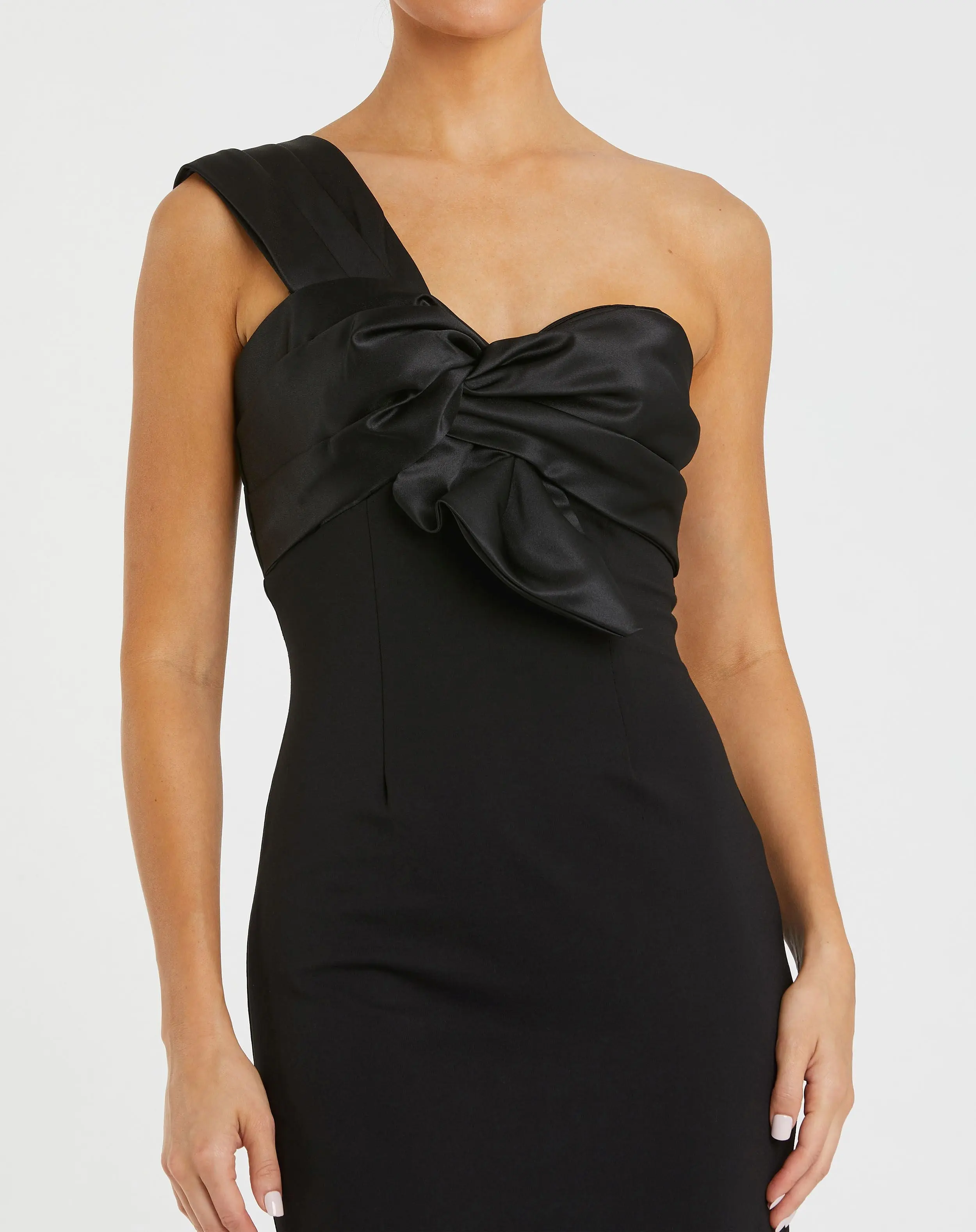 Black One Shoulder Draped Trumpet Gown - Image 2