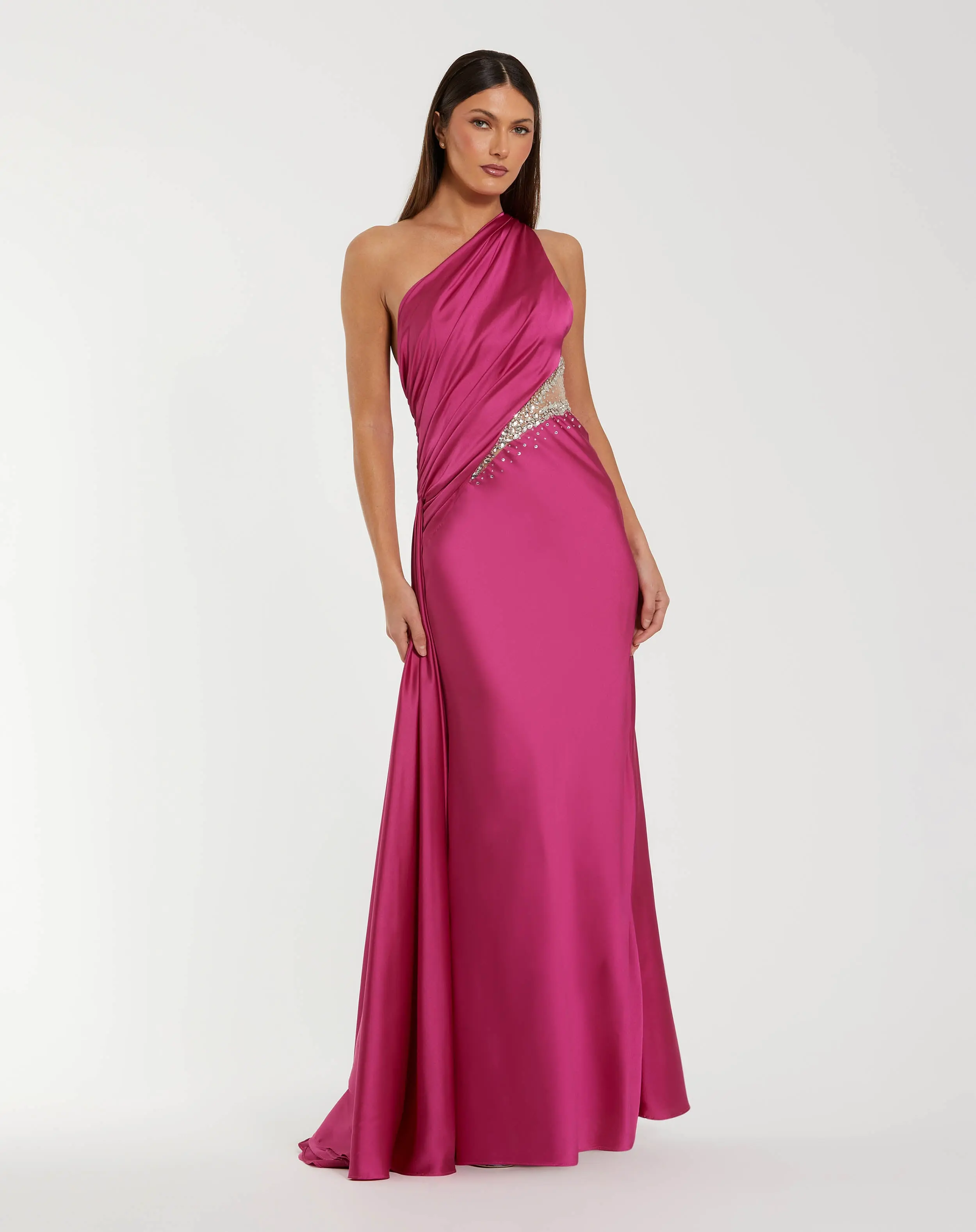 One Shoulder Embellished Satin Gown - Image 2