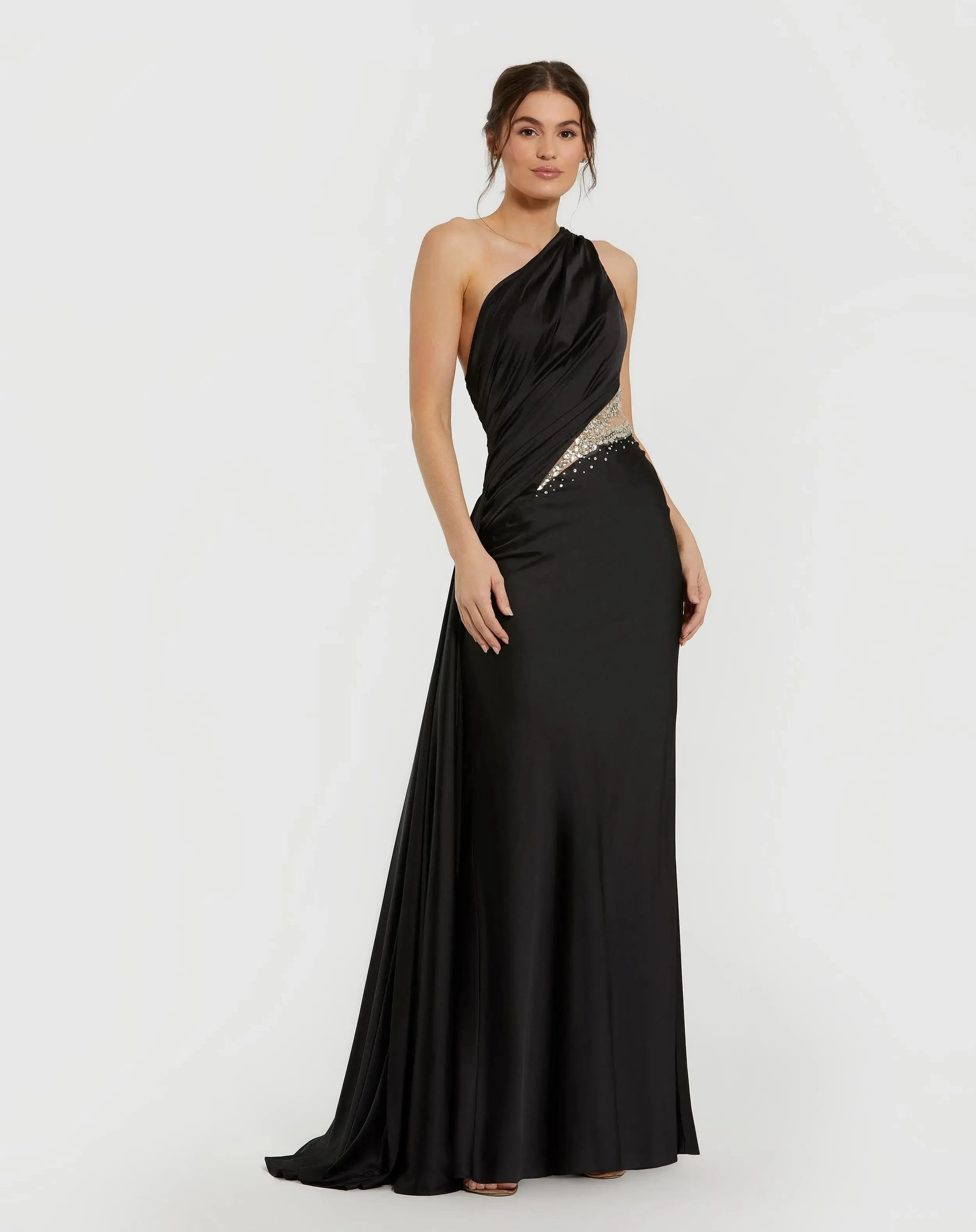 One Shoulder Embellished Satin Gown - Image 3