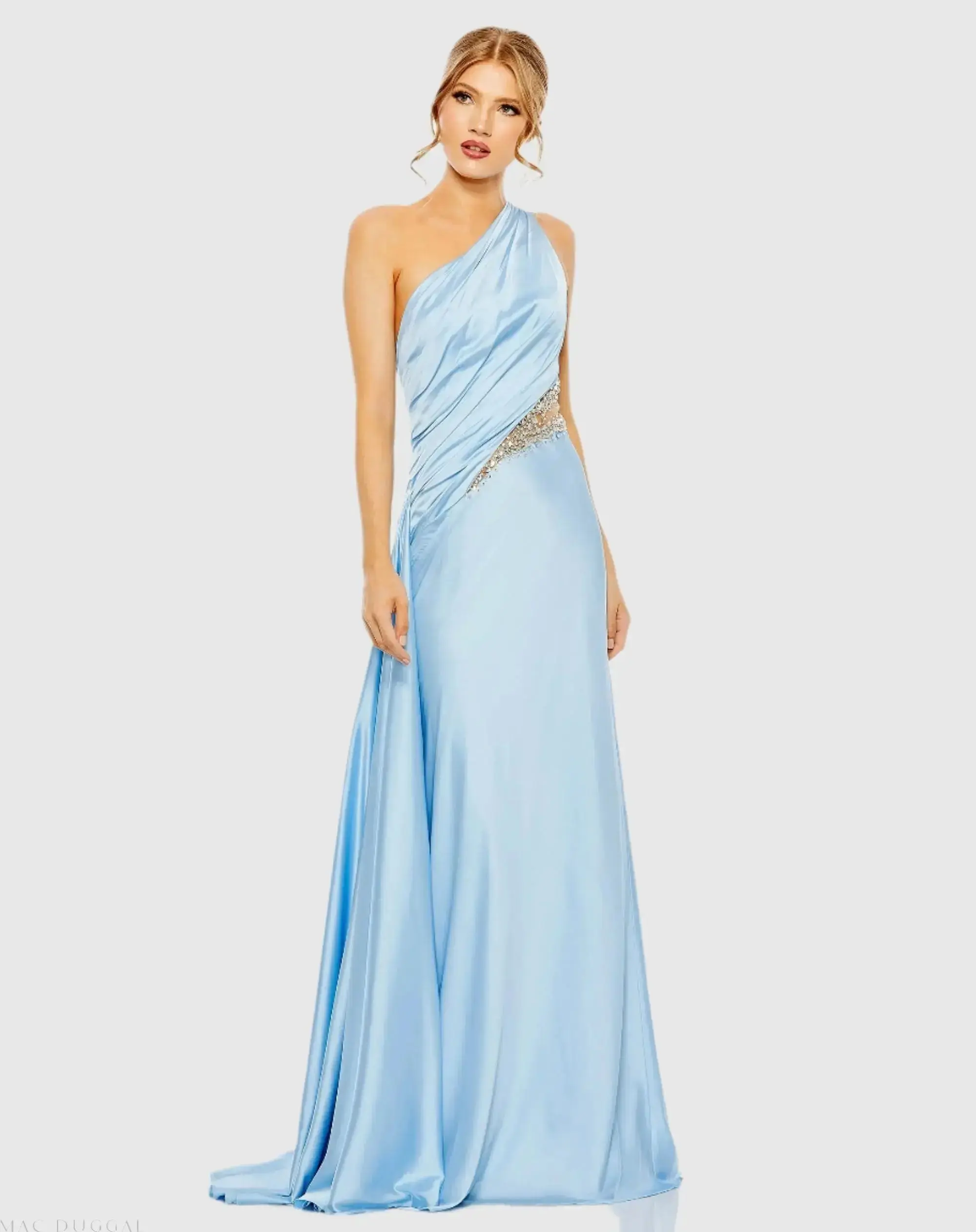 One Shoulder Embellished Satin Gown - Image 4