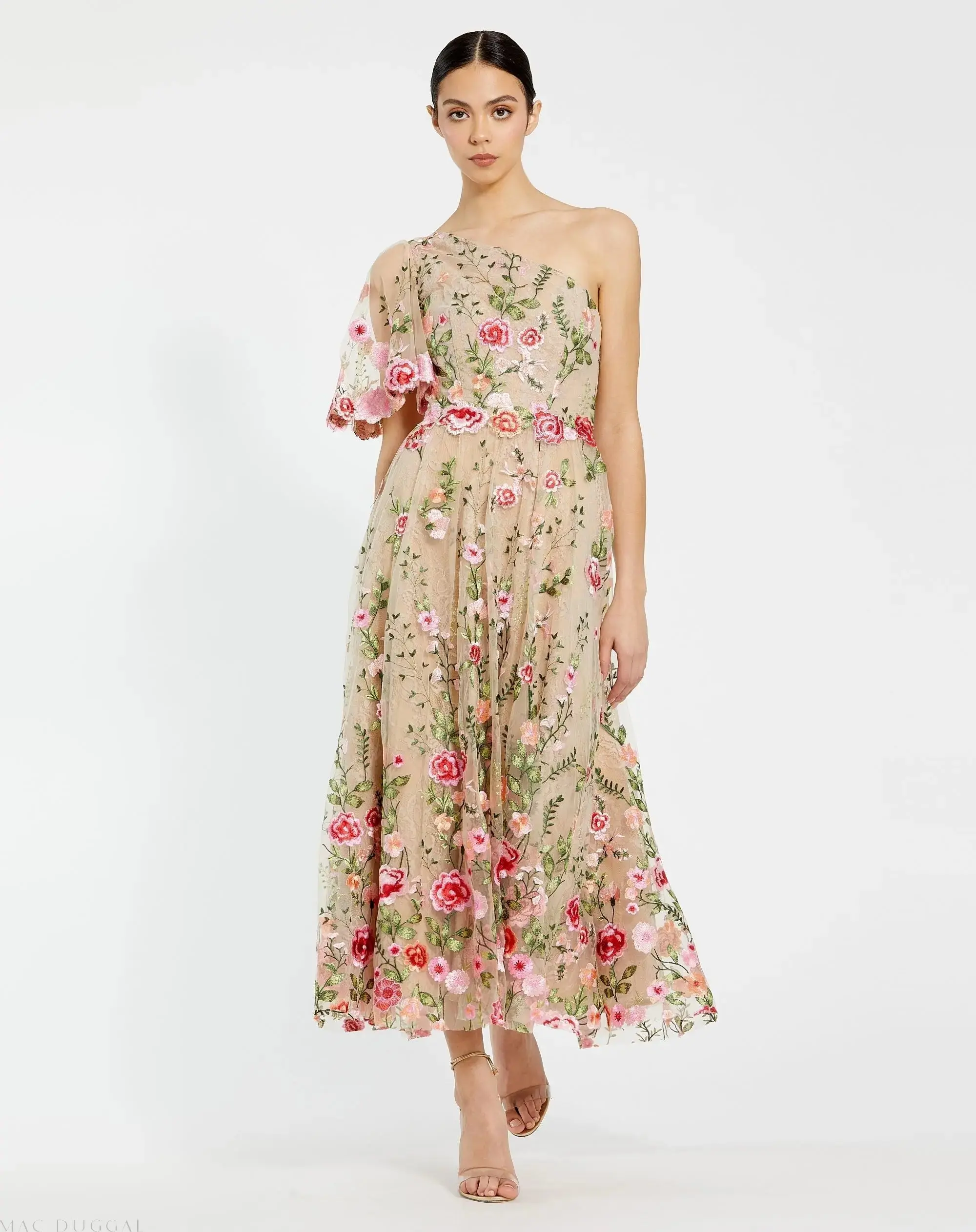 One Shoulder Lace Embroidered Dress