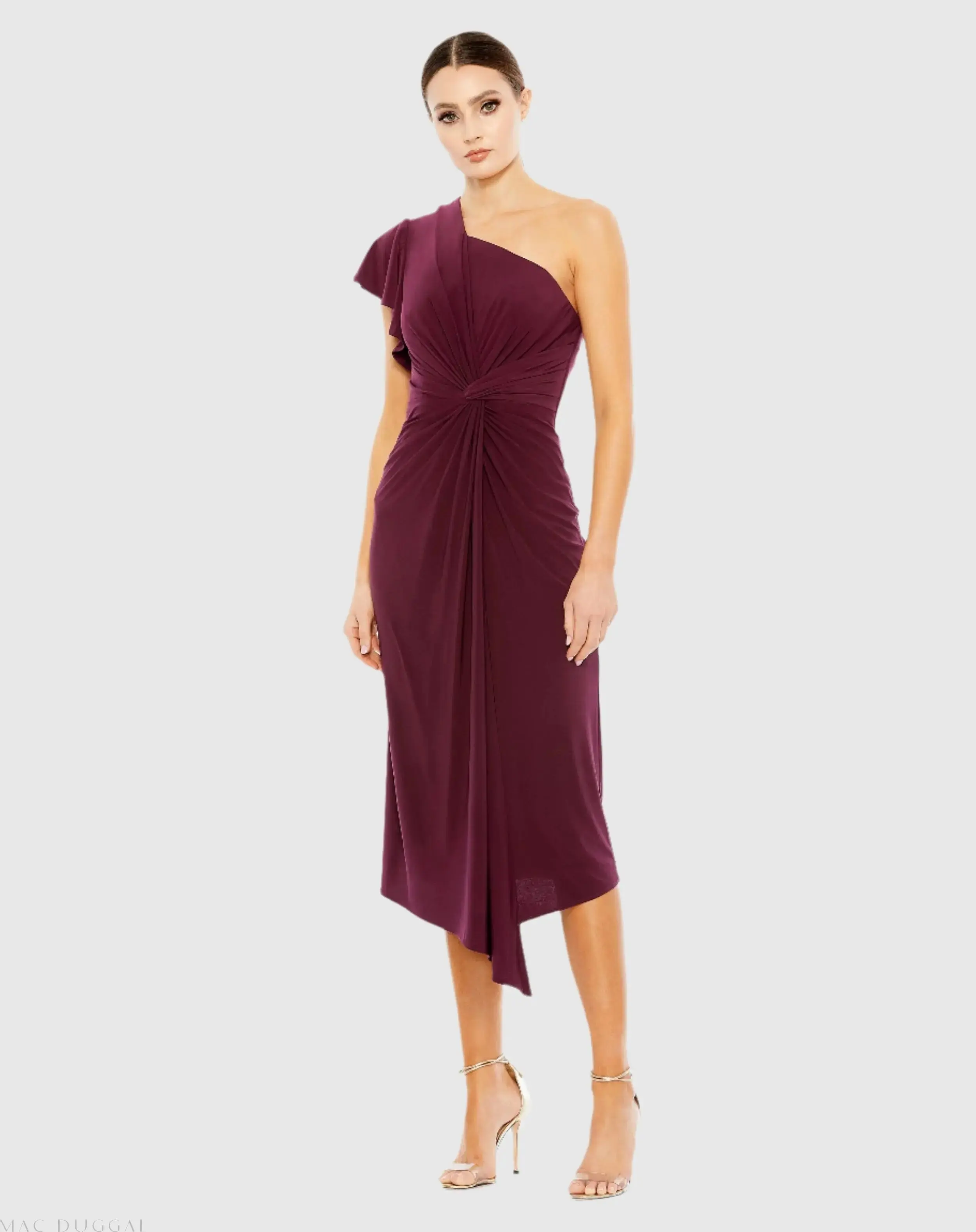 One Shoulder Midi Length Jersey Dress - Image 3