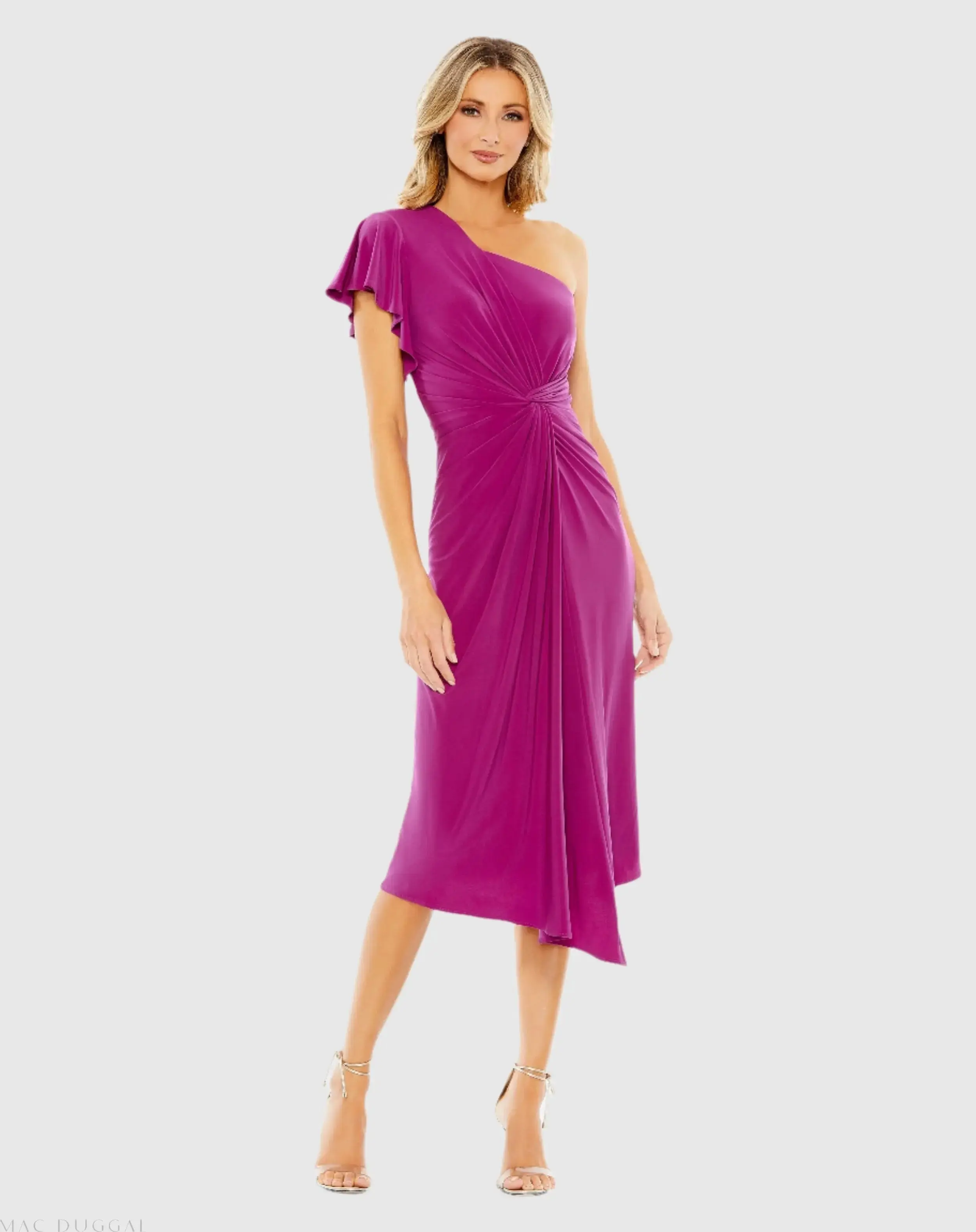 One Shoulder Midi Length Jersey Dress - Image 5