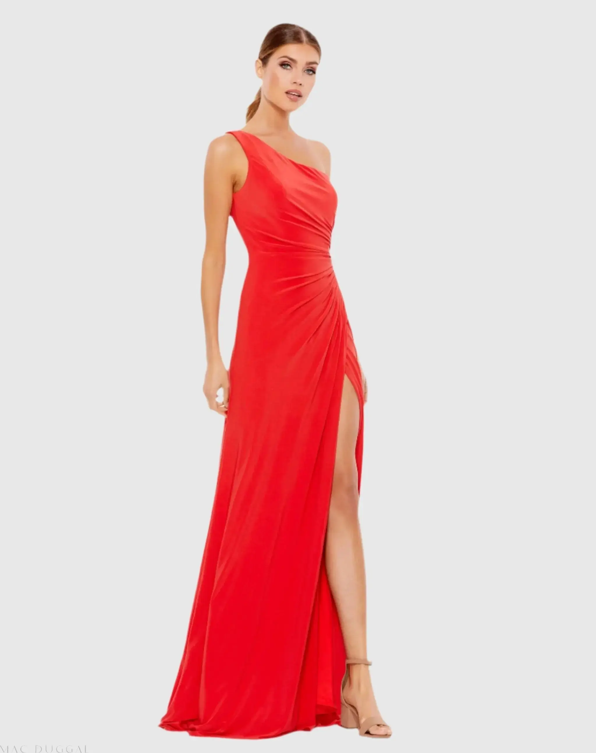 One Shoulder Ruched Jersey Evening Gown - Image 2