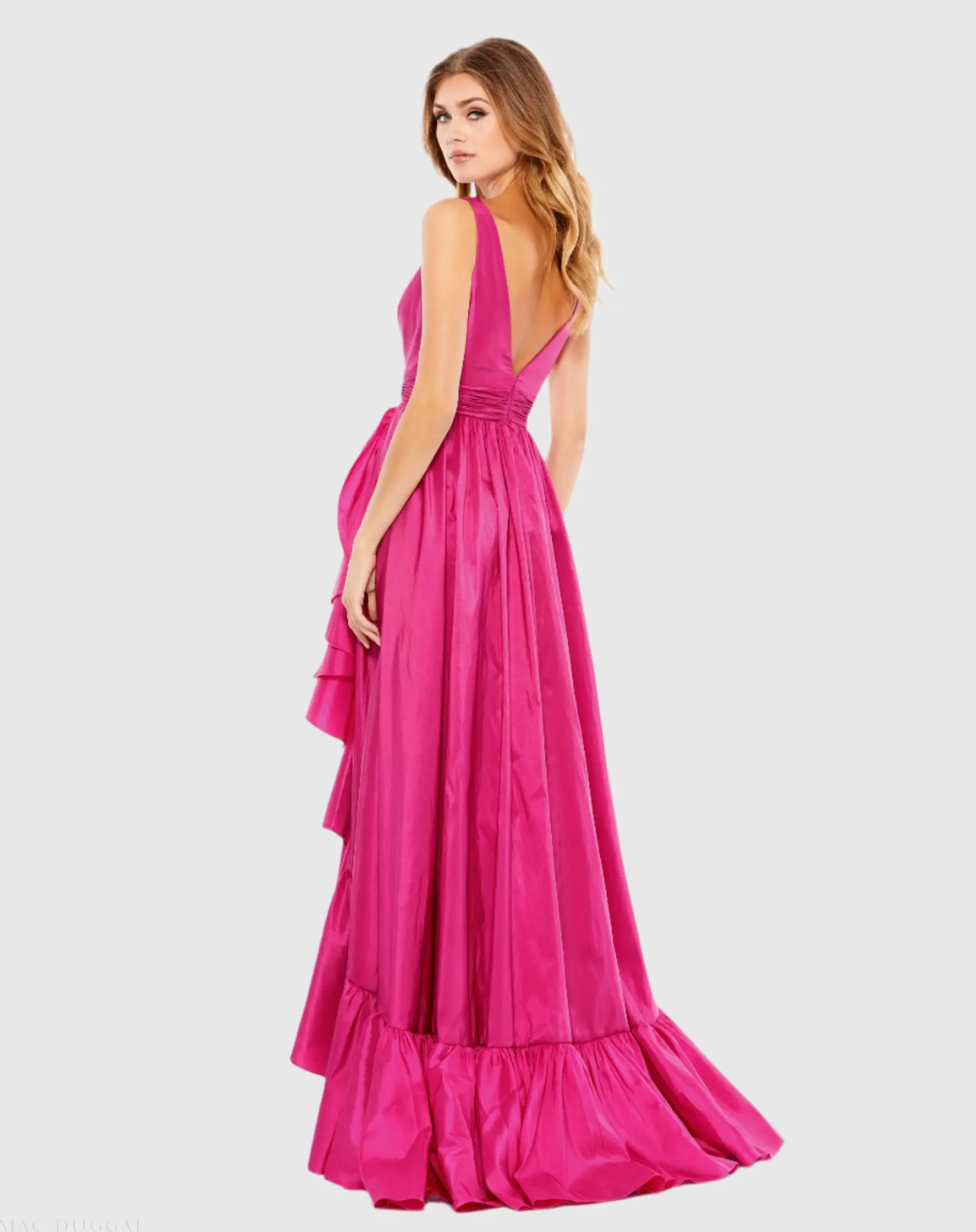 Pink Taffeta High Low Ruffle Gown - Image 3