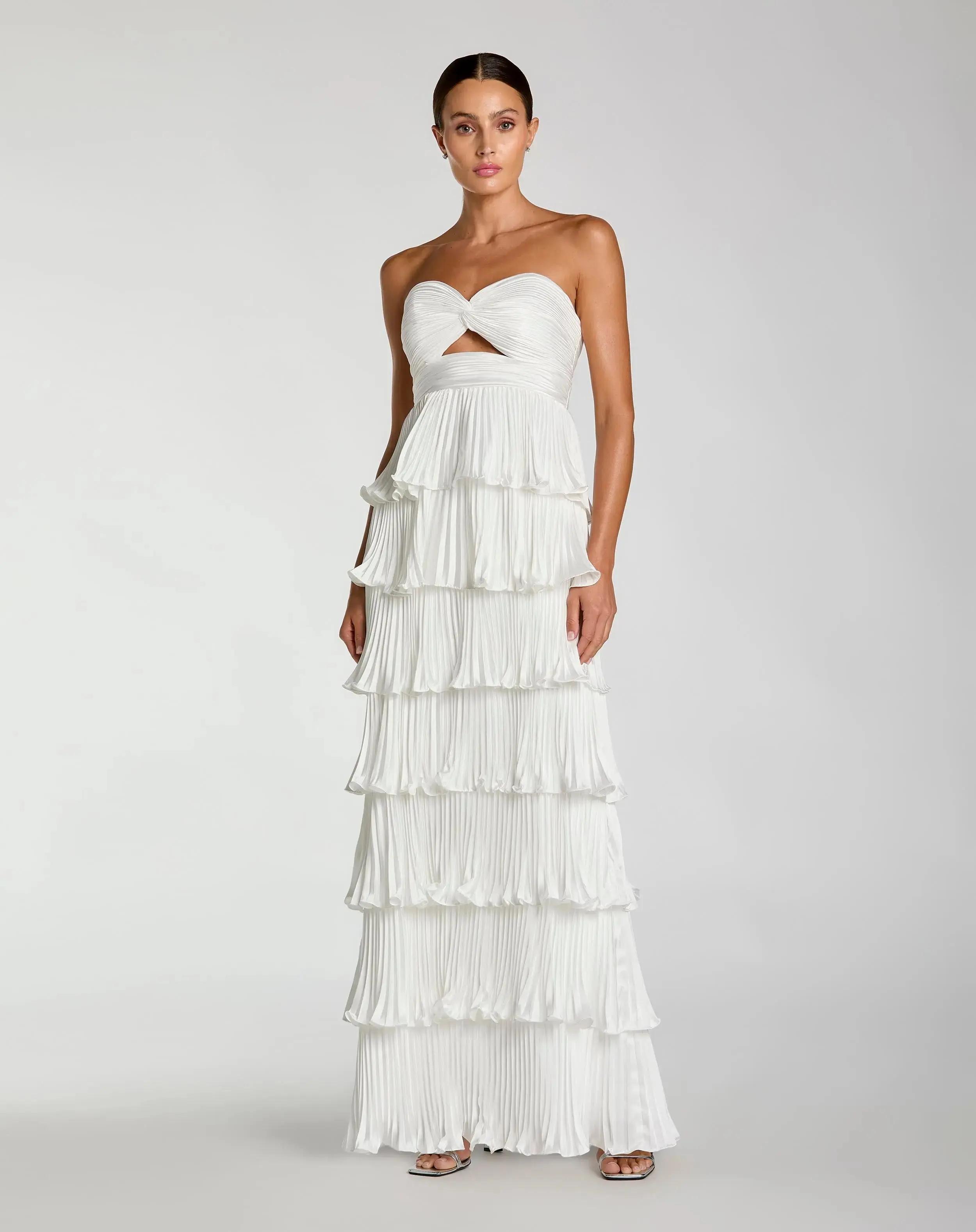 Pleated Charmeuse Strapless Tiered Ruffle Gown - Image 3